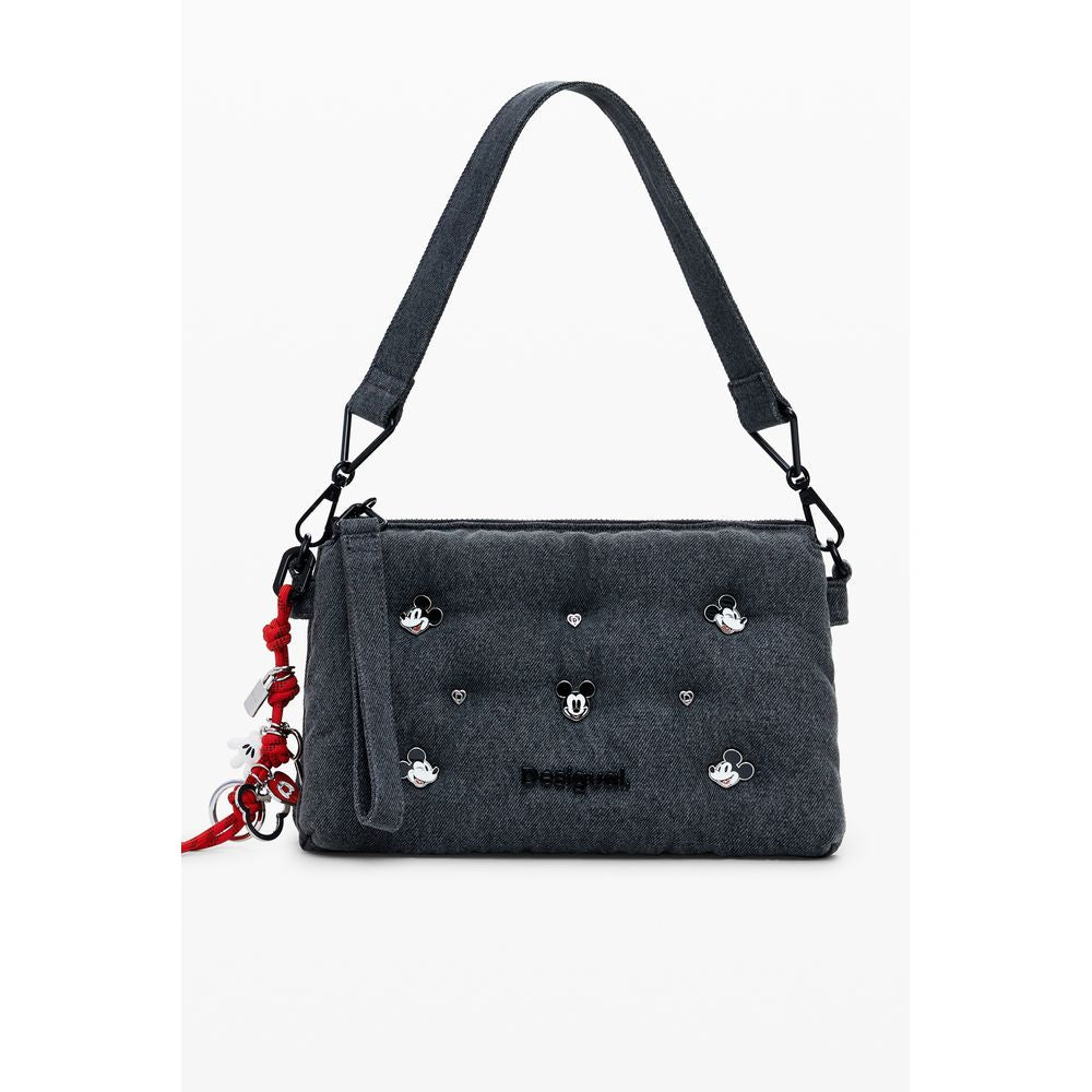 Borsa a Mano Desigual in Poliestere Grigio, Dettagli Topolino (Mickey Studs)
