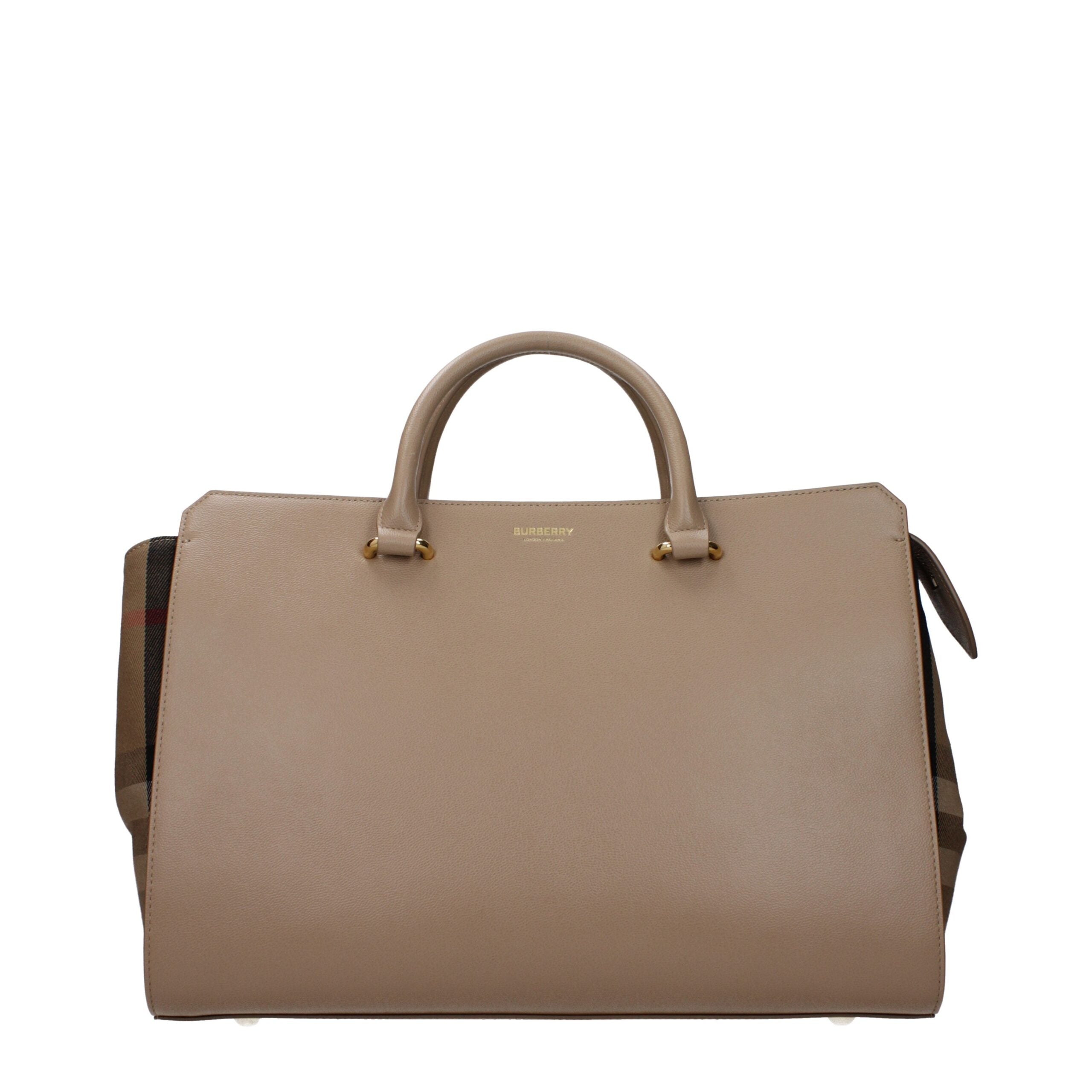 Borsa a Mano Media Burberry in Pelle Beige, Chiusura Zip, Logo Frontale