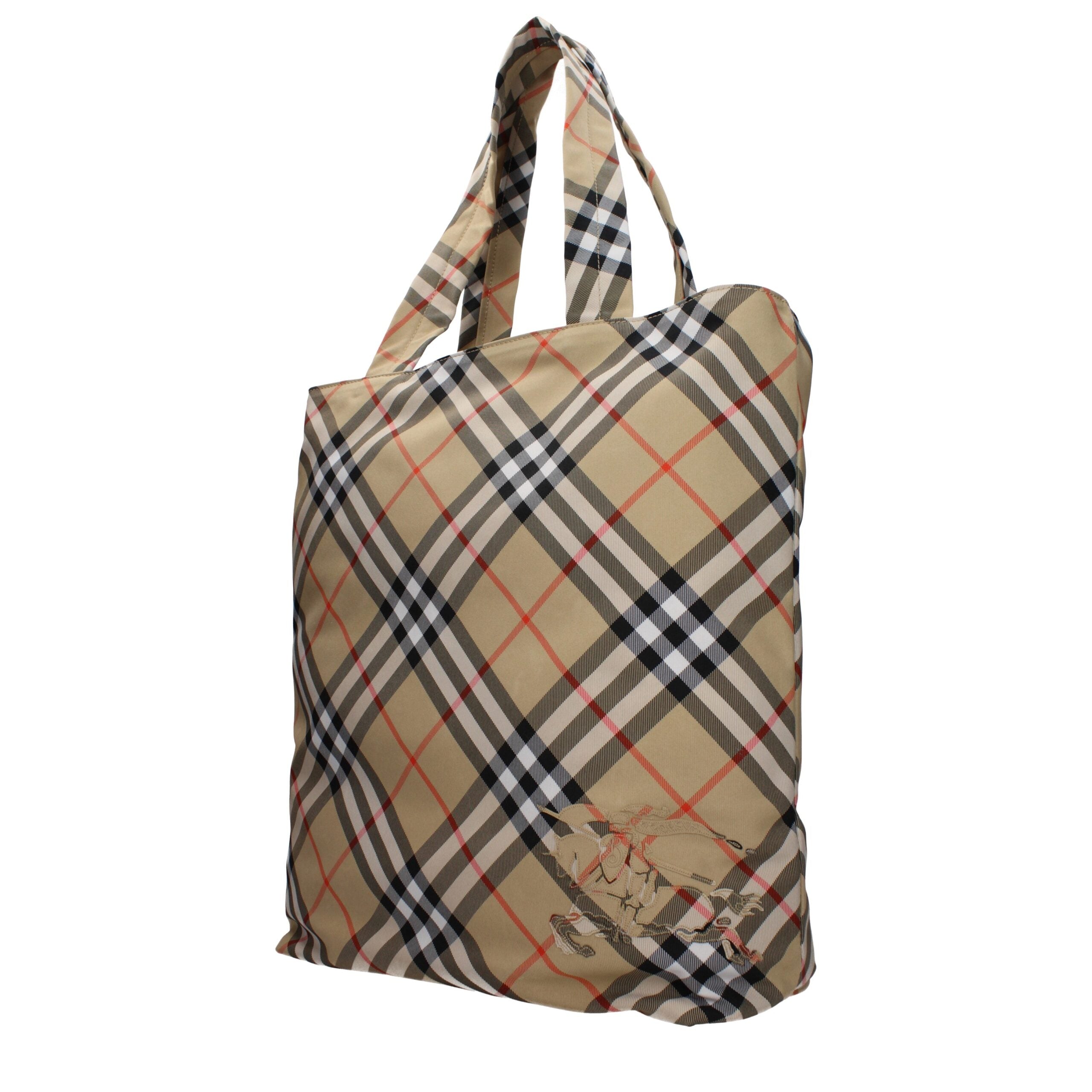 Borsa a Spalla Burberry Large in Tessuto Beige, Logo Frontale