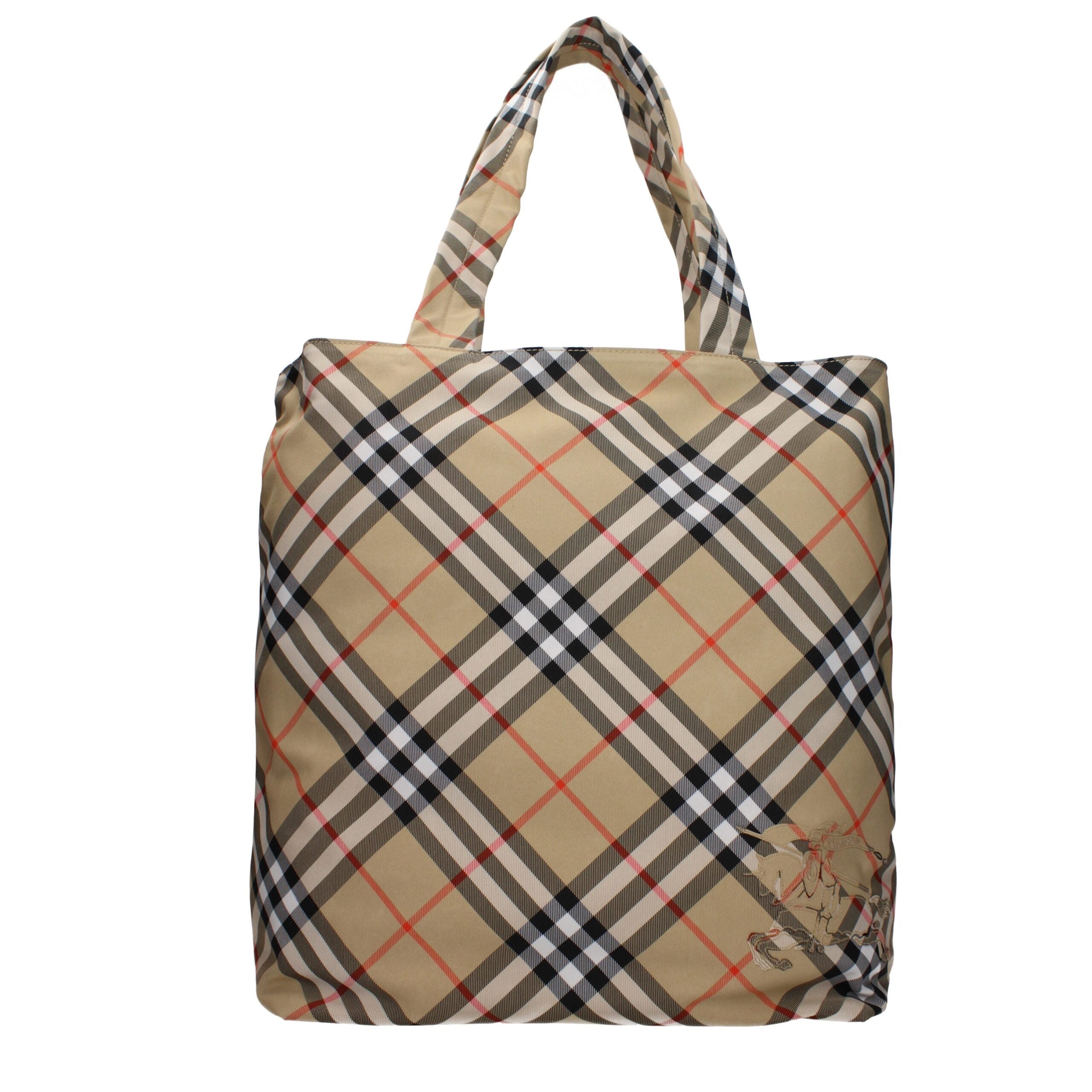 Borsa a Spalla Burberry Large in Tessuto Beige, Logo Frontale