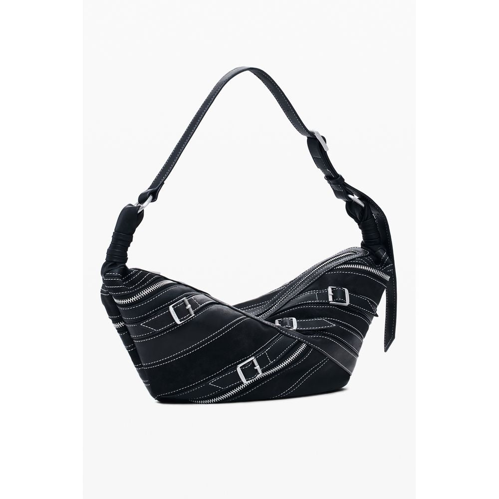 Borsa a Spalla Desigual Fibonacci Munster 2.0 in Polietilene Nero, Tracolla Regolabile