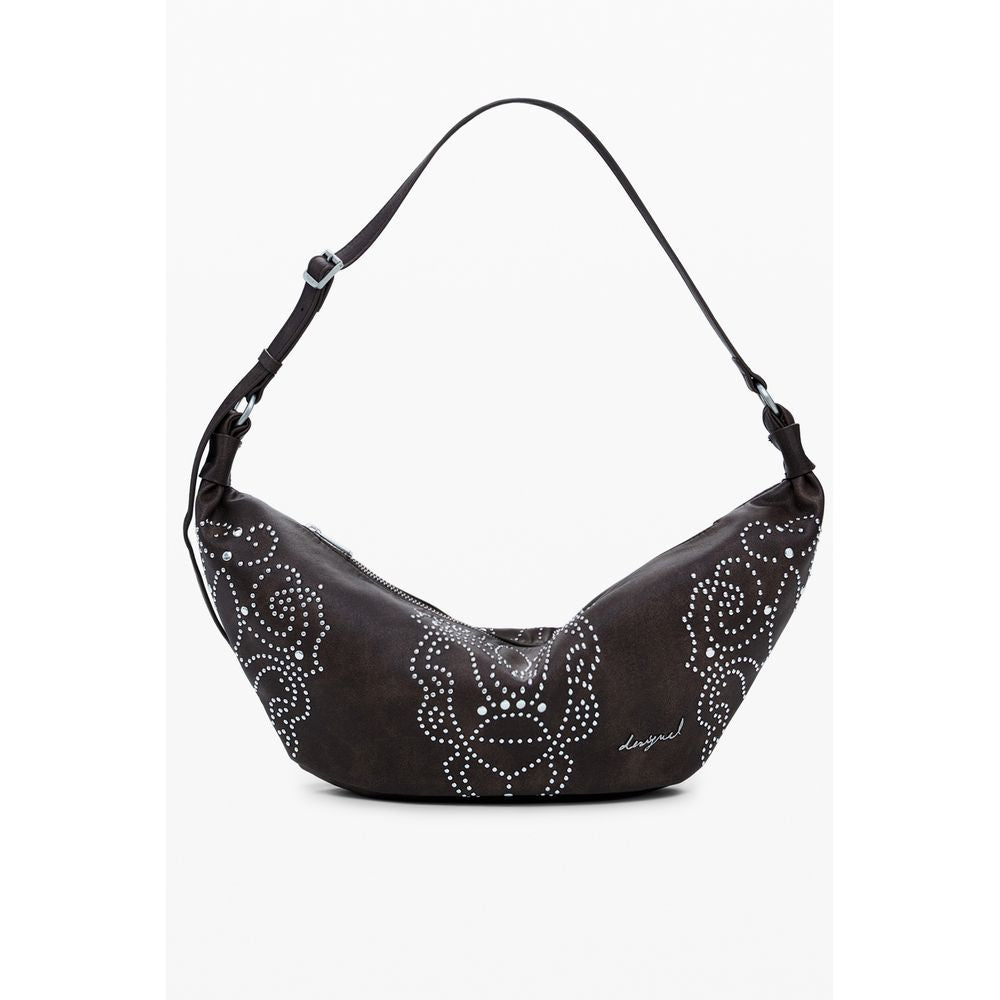 Borsa a Spalla Desigual Munster Poker Face in Polietilene Marrone, Borchie