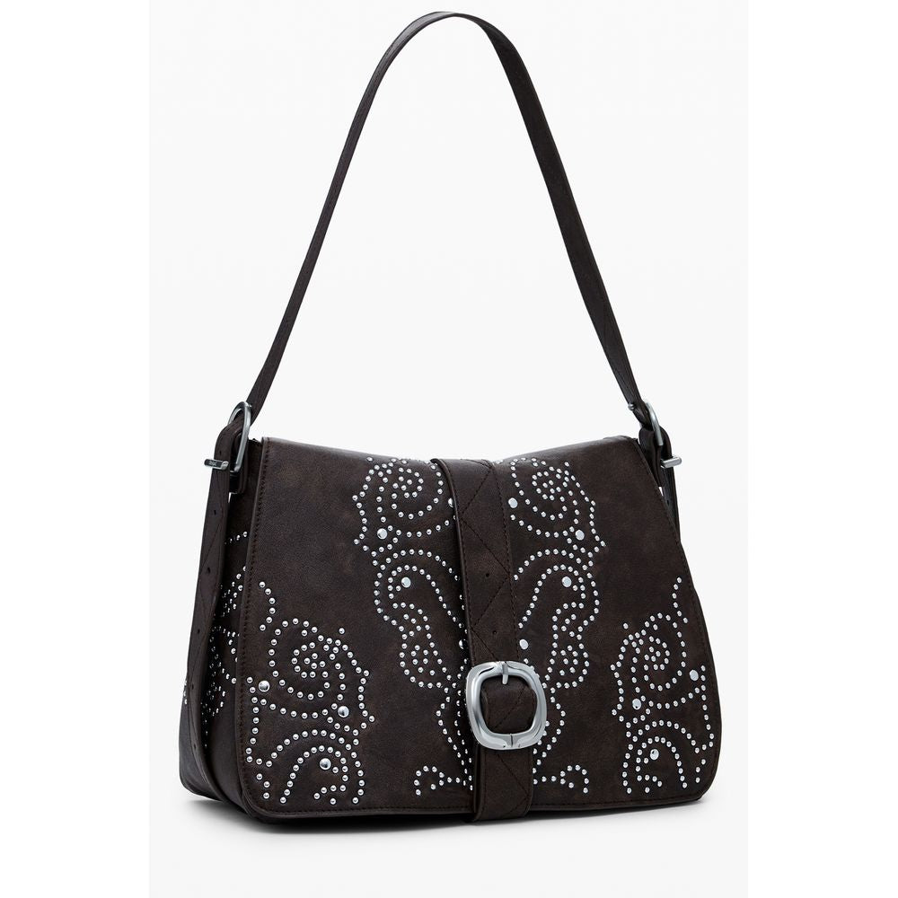 Borsa a Spalla Desigual Poker Face Posadas in Polietilene Marrone, Borchie