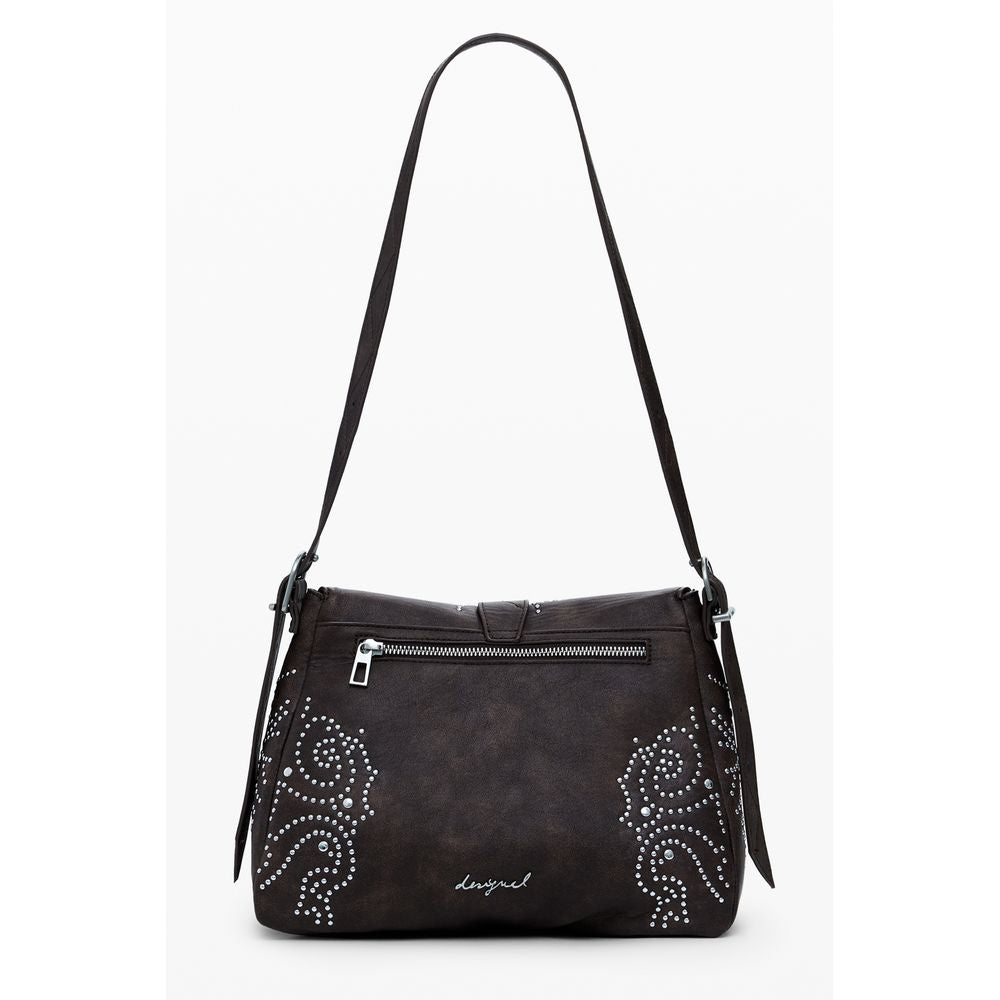 Borsa a Spalla Desigual Poker Face Posadas in Polietilene Marrone, Borchie