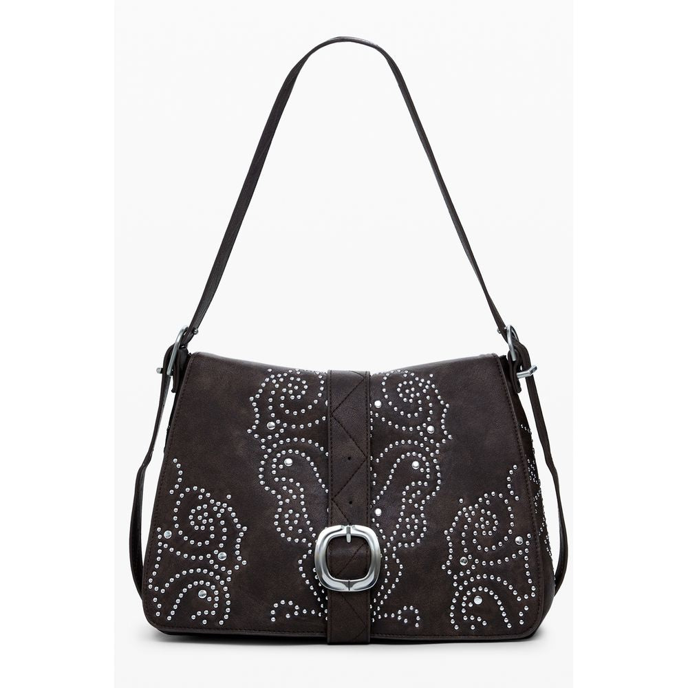 Borsa a Spalla Desigual Poker Face Posadas in Polietilene Marrone, Borchie