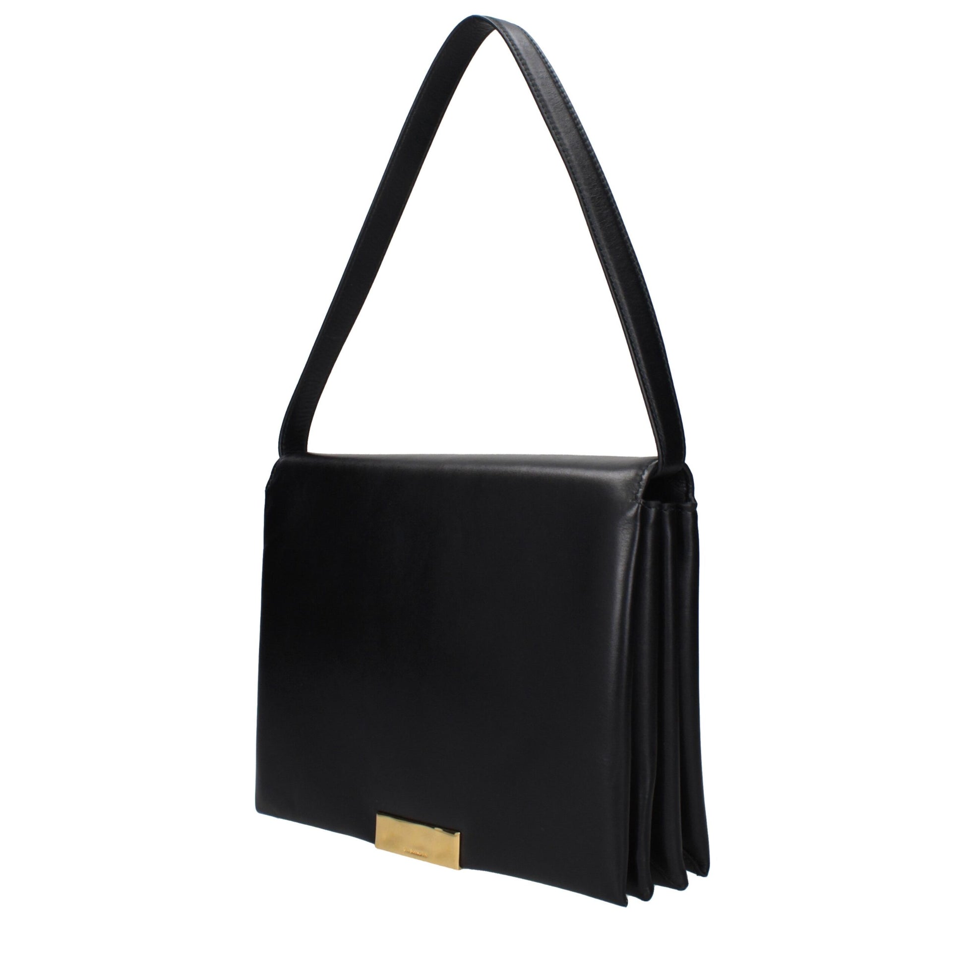Borsa a Spalla Jil Sander in Vera Pelle Nera Effetto Invecchiato
