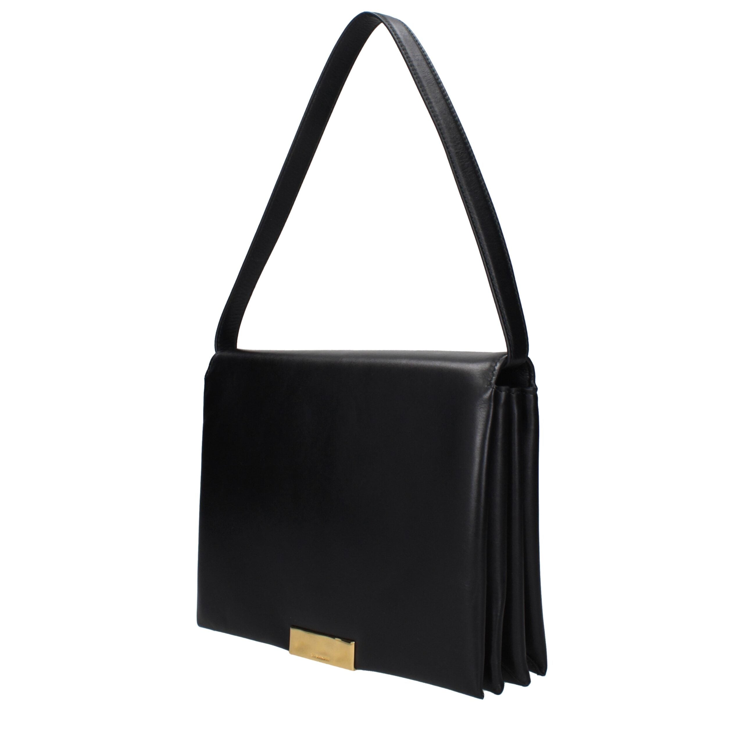 Borsa a Spalla Jil Sander in Vera Pelle Nera Effetto Invecchiato