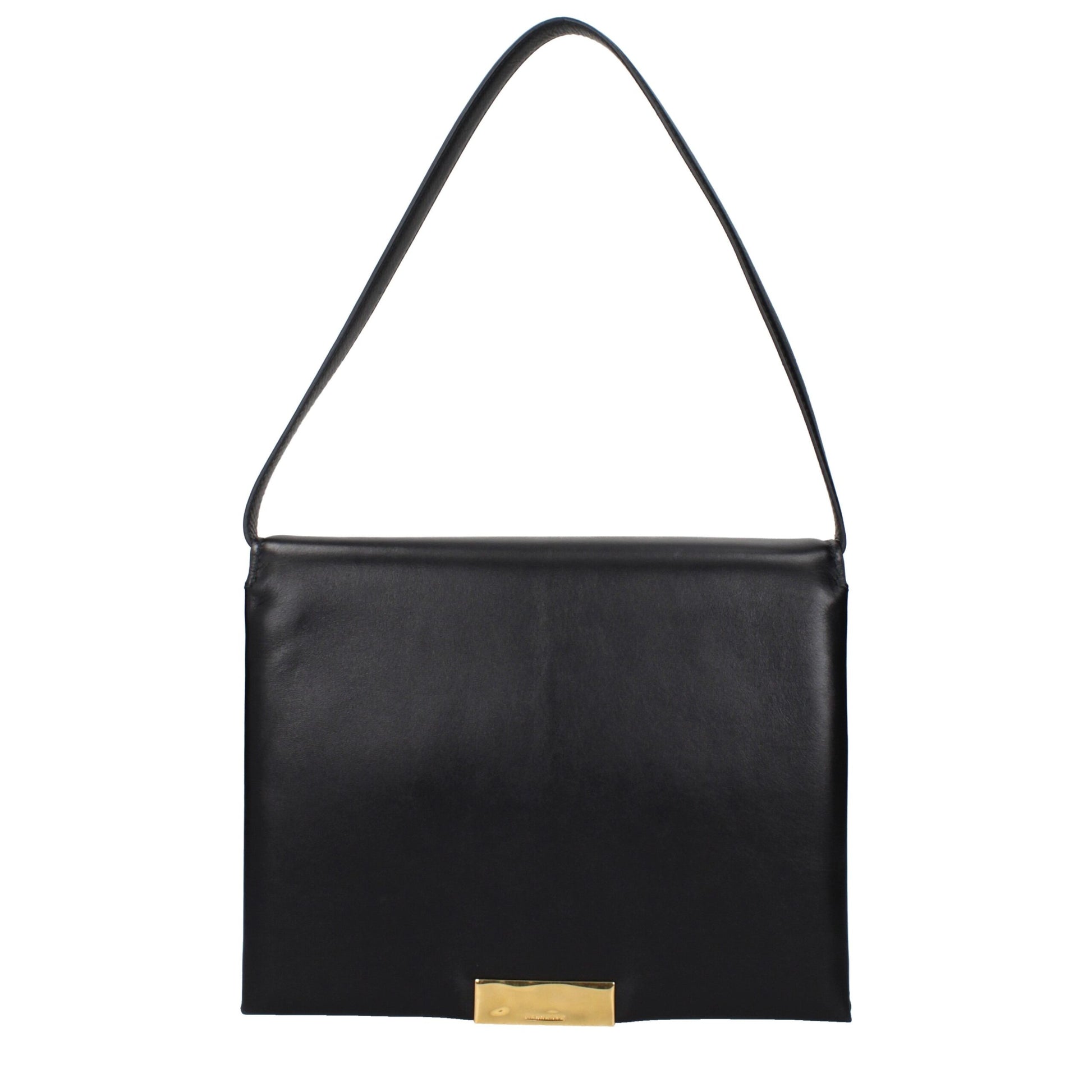 Borsa a Spalla Jil Sander in Vera Pelle Nera Effetto Invecchiato