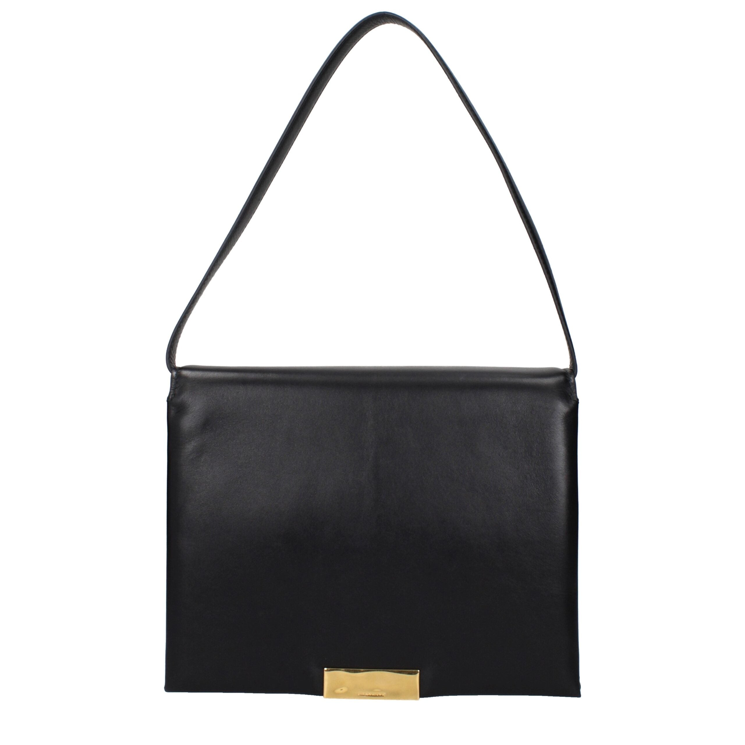 Borsa a Spalla Jil Sander in Vera Pelle Nera Effetto Invecchiato