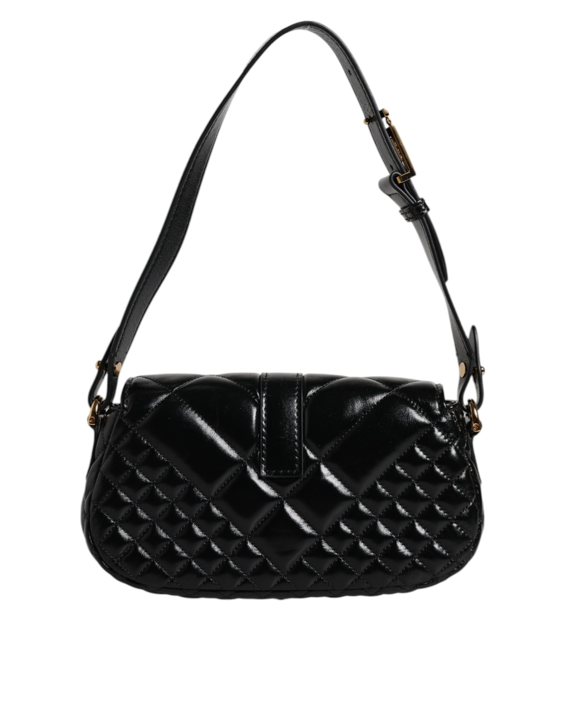 Borsa a Spalla Versace Quilted in Pelle di Vitello Nera, Tracolla Regolabile 53cm