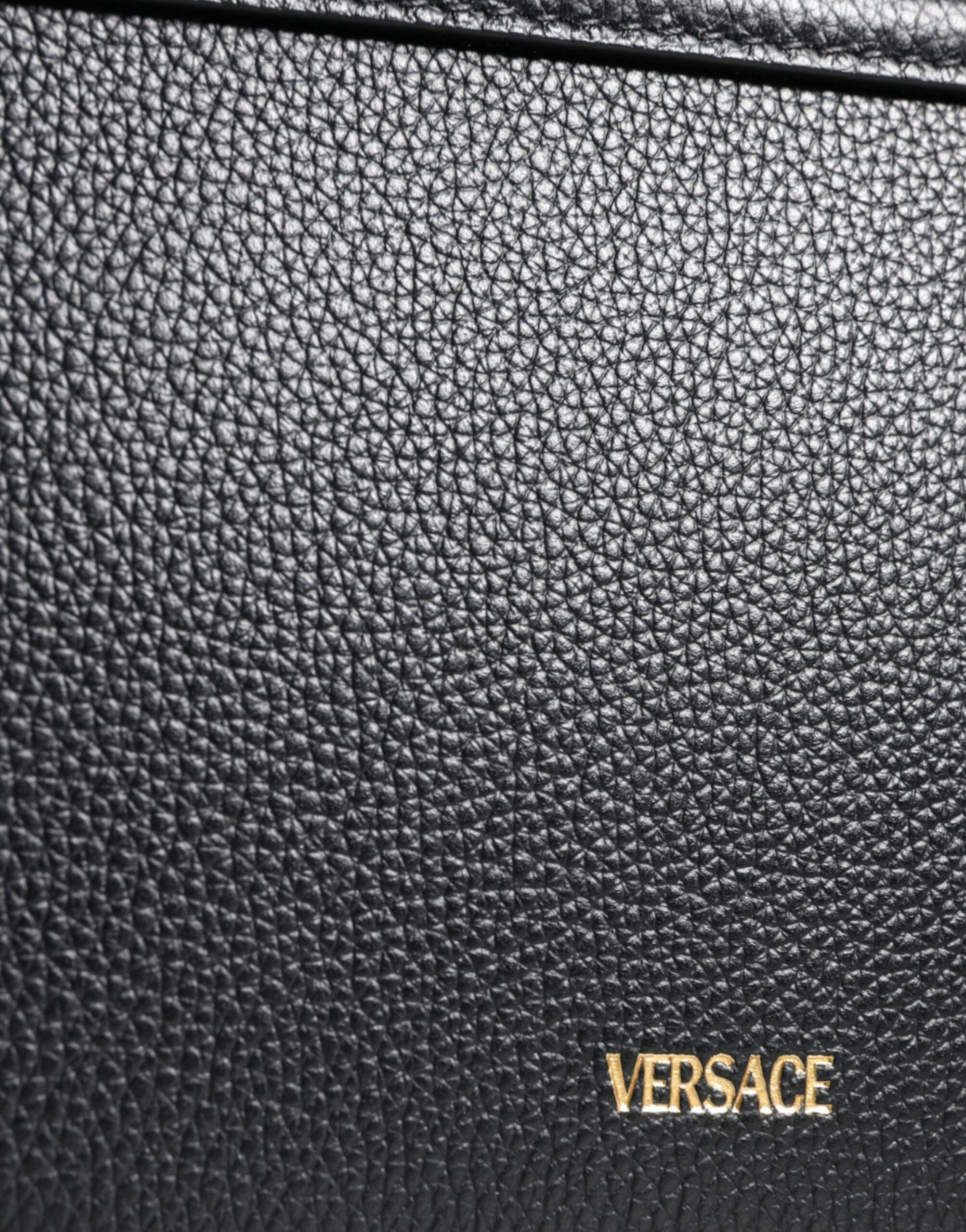 Borsa a Spalla Versace in Pelle di Vitello Nera, Tracolla Regolabile 60cm
