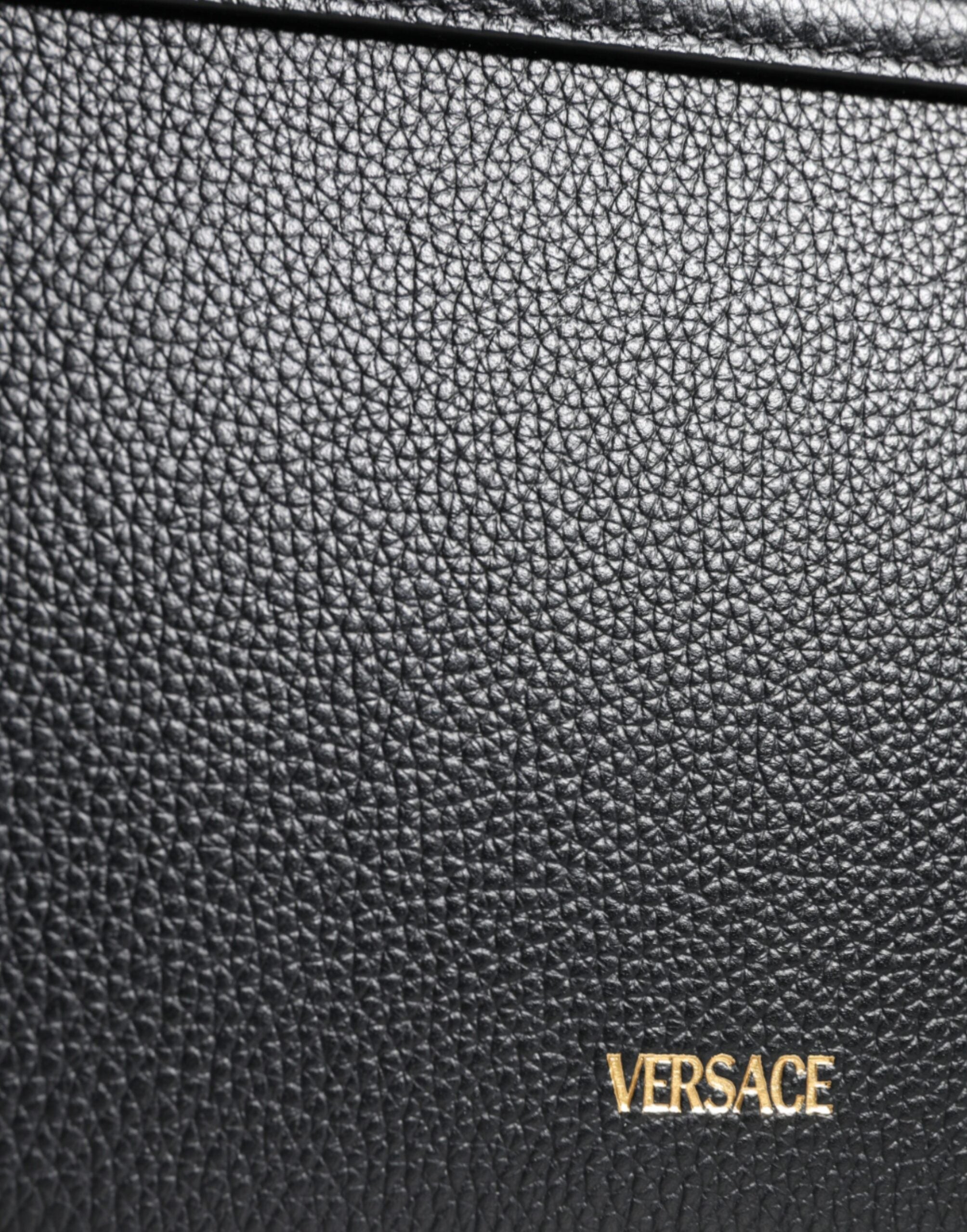 Borsa a Spalla Versace in Pelle di Vitello Nera, Tracolla Regolabile 60cm