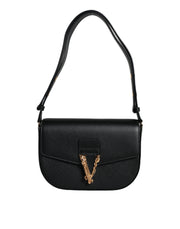 Borsa a Spalla Versace in Pelle di Vitello Nera, Tracolla Regolabile 60cm