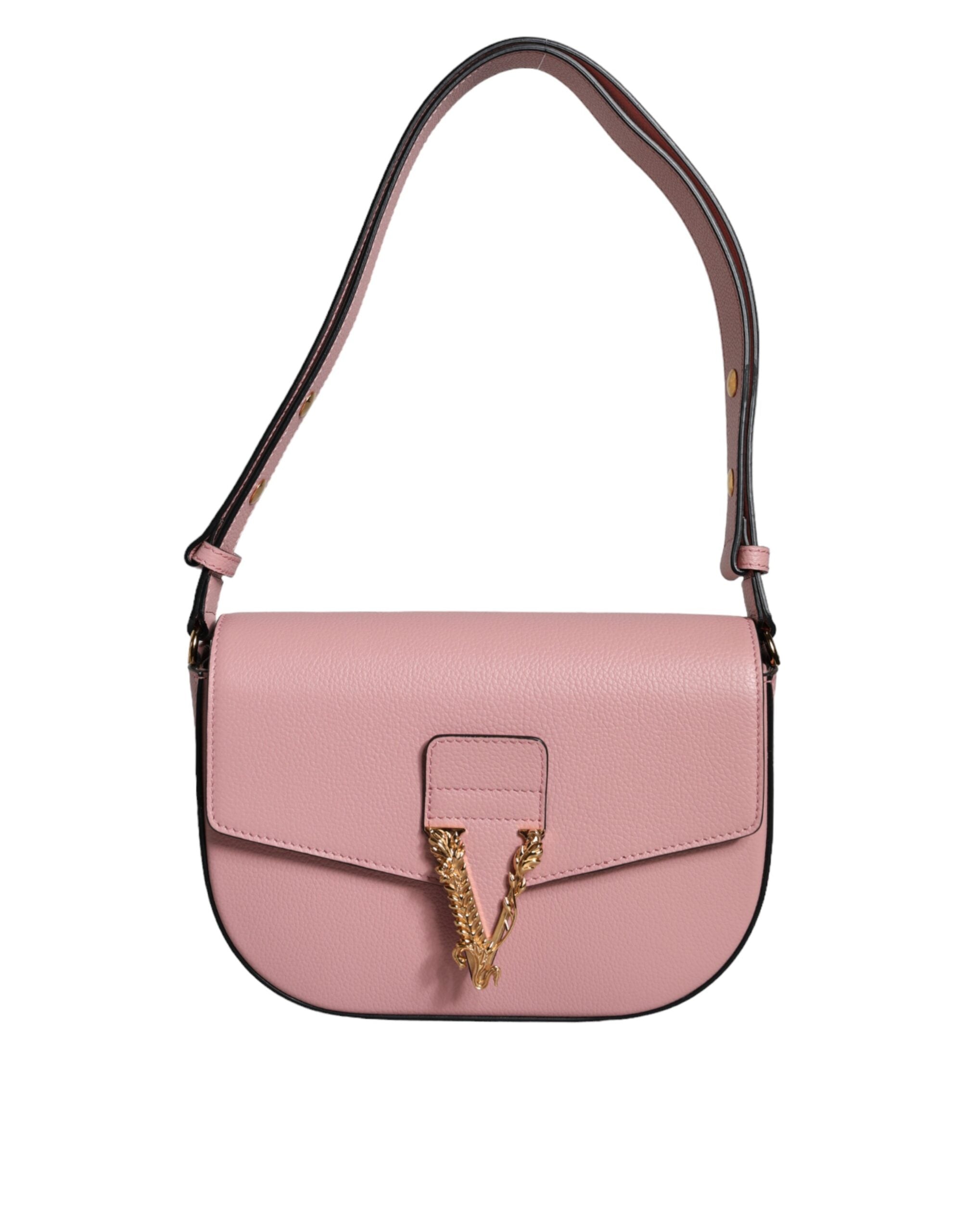 Borsa a Spalla Versace in Pelle di Vitello Rosa, Tracolla Regolabile 60cm