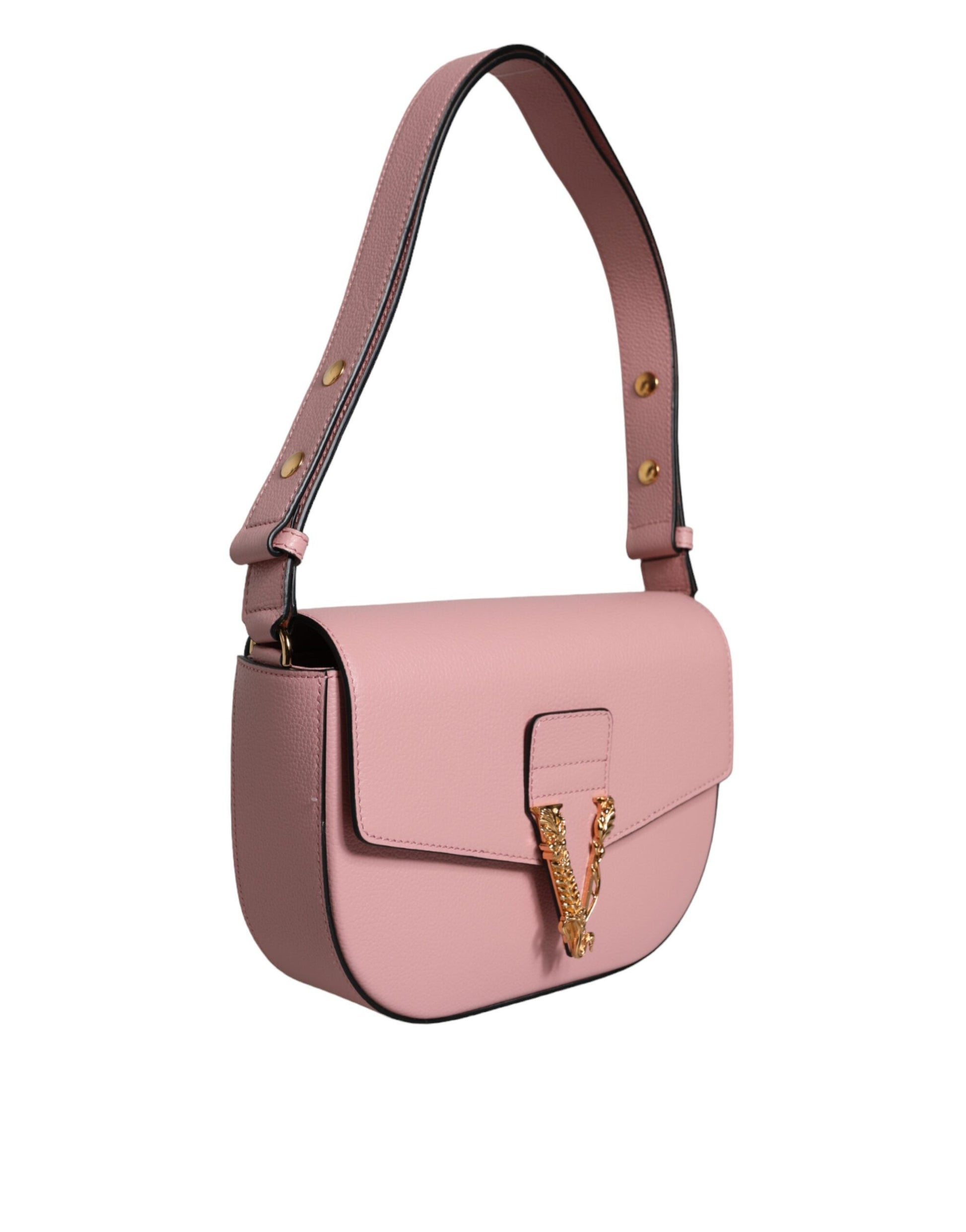 Borsa a Spalla Versace in Pelle di Vitello Rosa, Tracolla Regolabile 60cm
