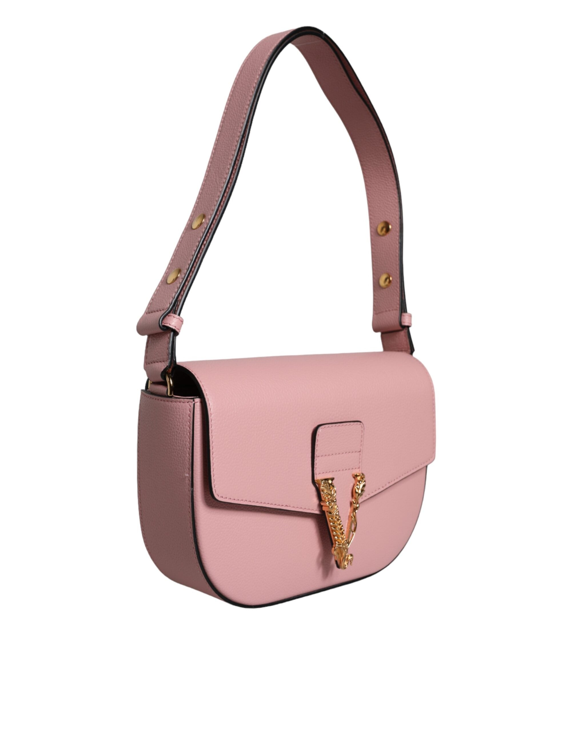 Borsa a Spalla Versace in Pelle di Vitello Rosa, Tracolla Regolabile 60cm