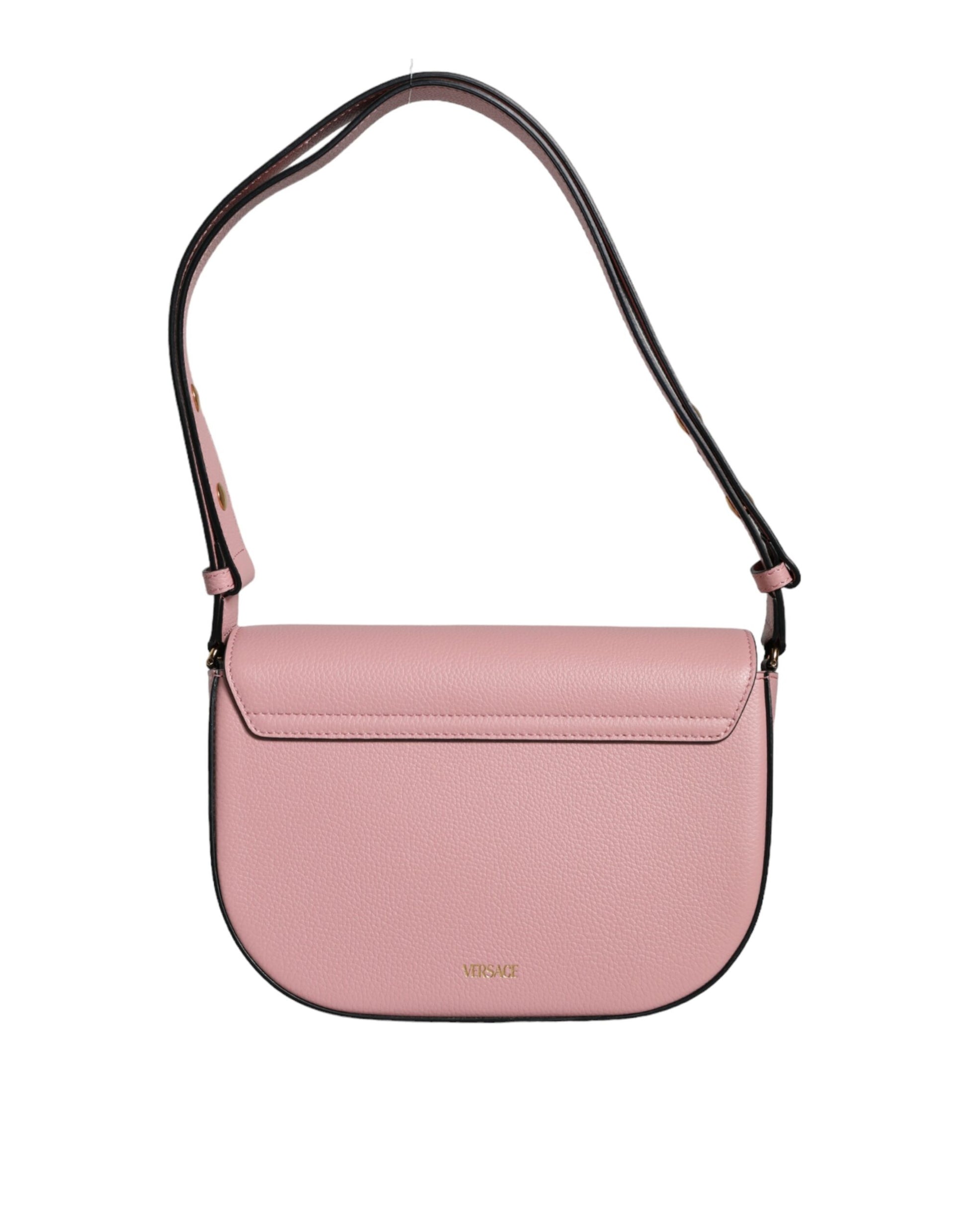 Borsa a Spalla Versace in Pelle di Vitello Rosa, Tracolla Regolabile 60cm