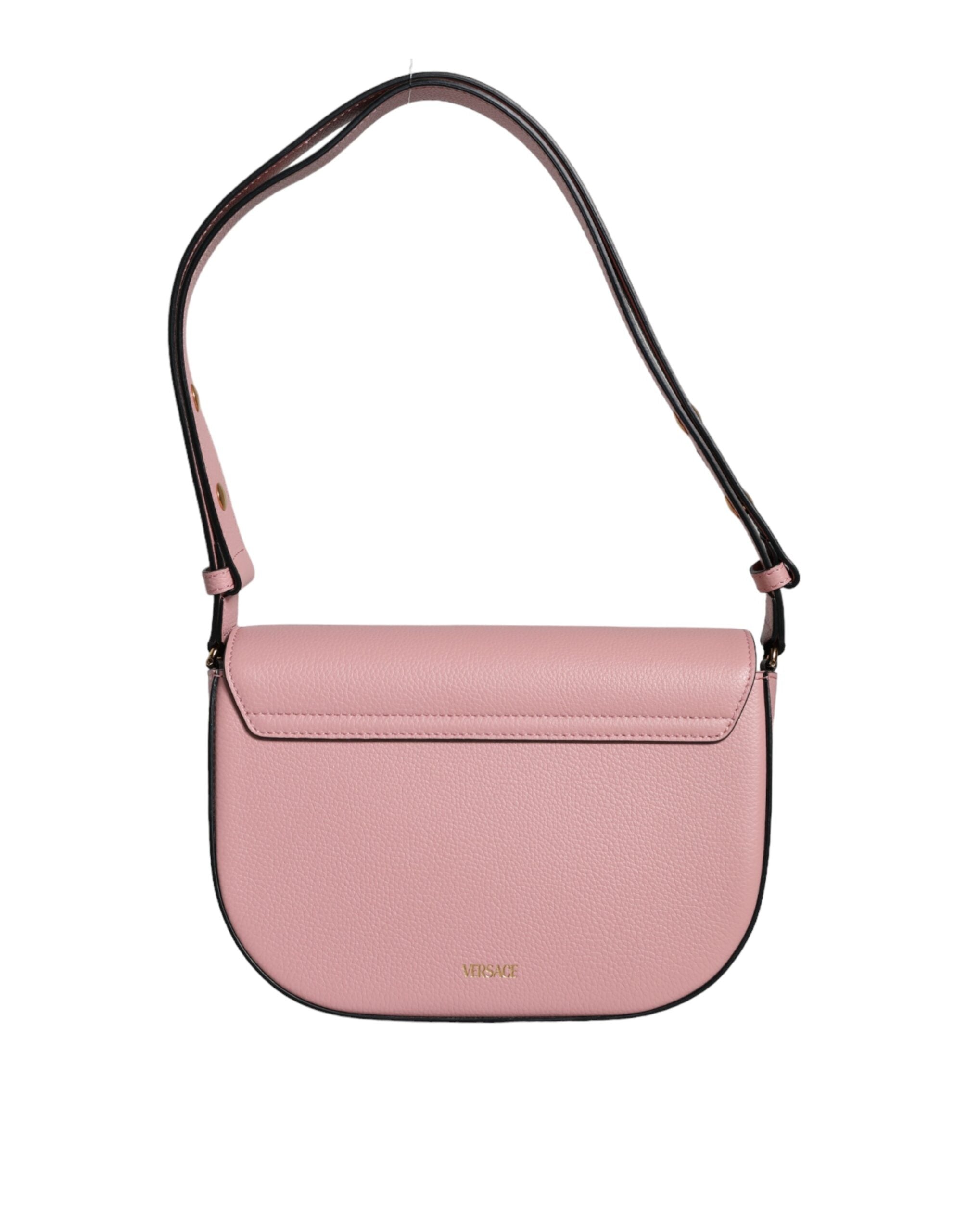 Borsa a Spalla Versace in Pelle di Vitello Rosa, Tracolla Regolabile 60cm