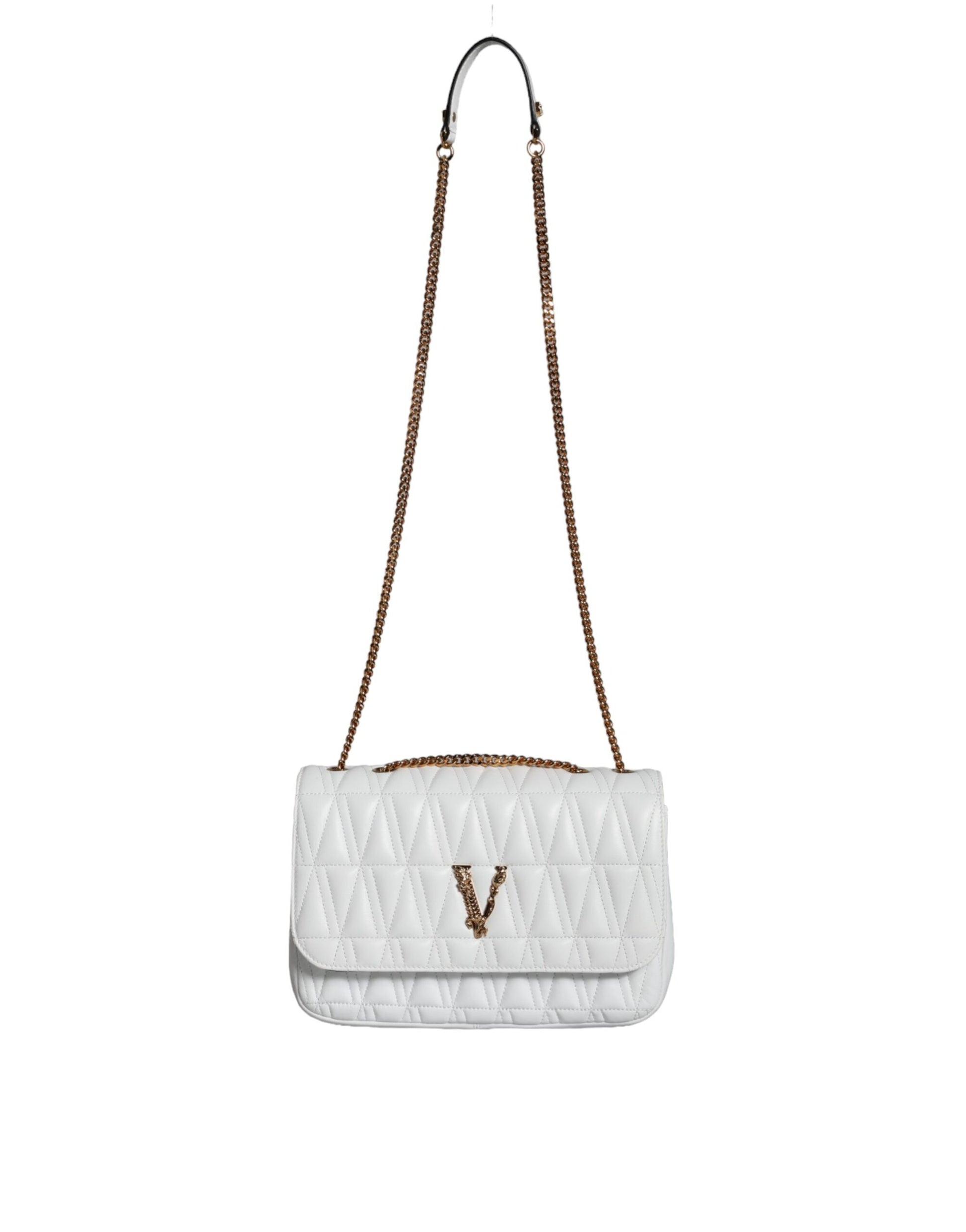 Borsa a Tracolla Mini Versace in Nappa Bianca, Chiusura Magnetica