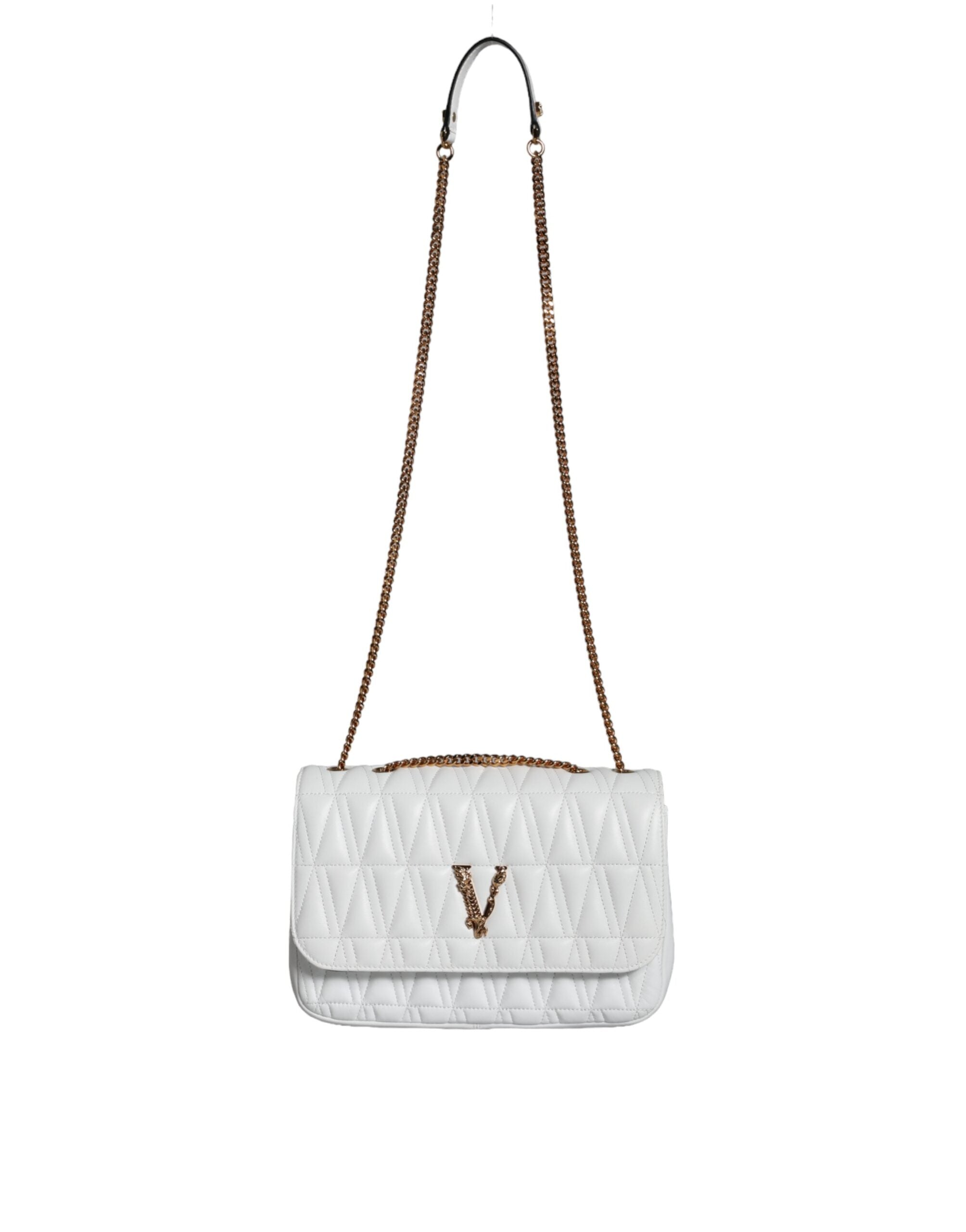 Borsa a Tracolla Mini Versace in Nappa Bianca, Chiusura Magnetica