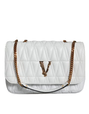 Borsa a Tracolla Mini Versace in Nappa Bianca, Chiusura Magnetica