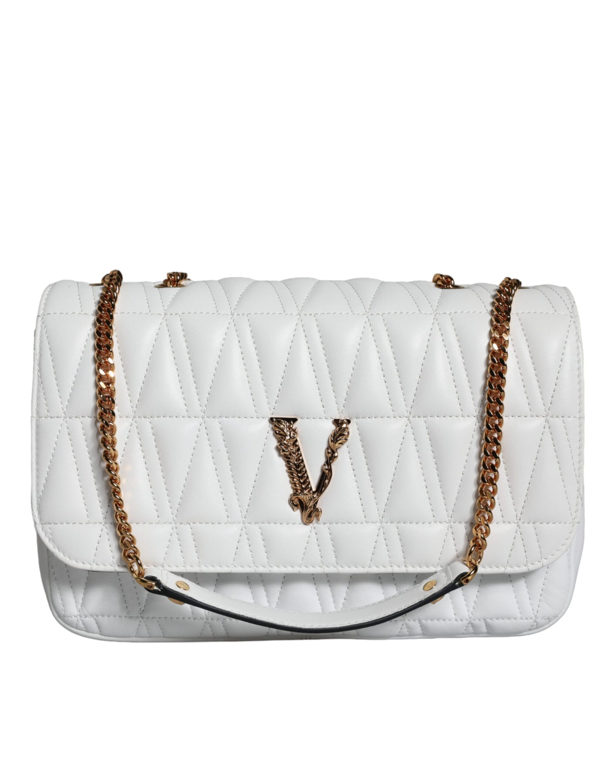 Borsa a Tracolla Mini Versace in Nappa Bianca, Chiusura Magnetica