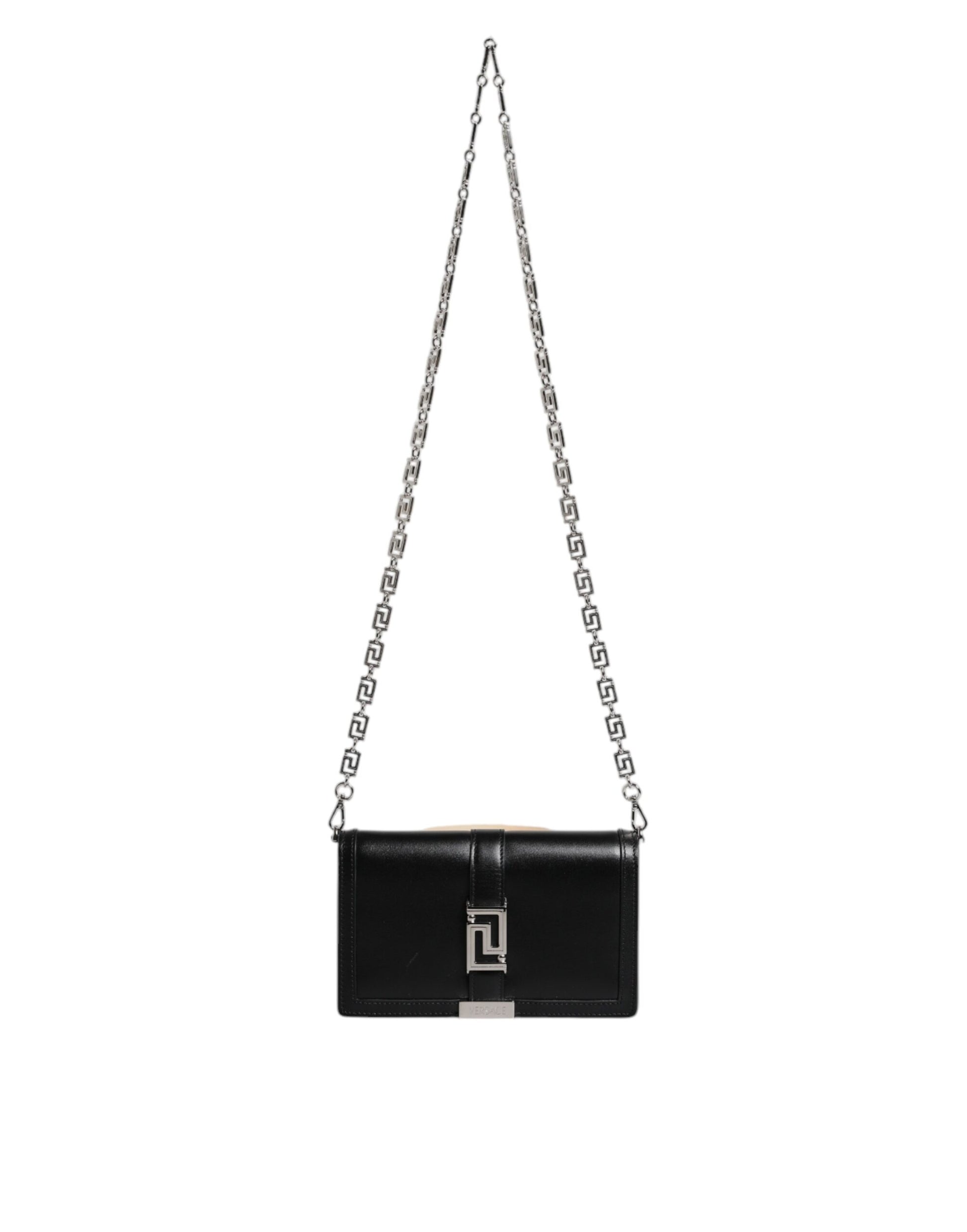 Borsa a Tracolla Versace in Pelle di Vitello Nera, Catena 100cm