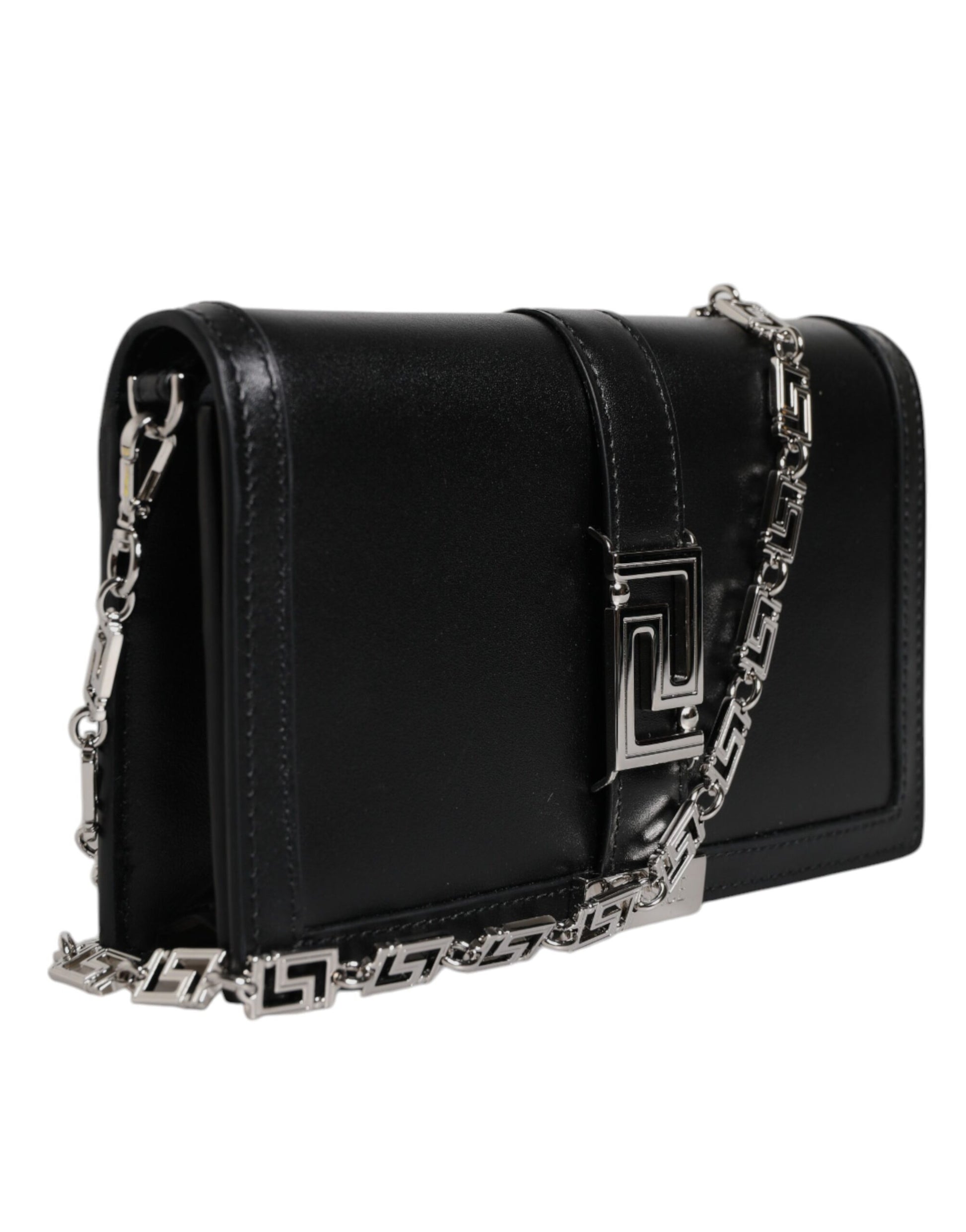 Borsa a Tracolla Versace in Pelle di Vitello Nera, Catena 100cm