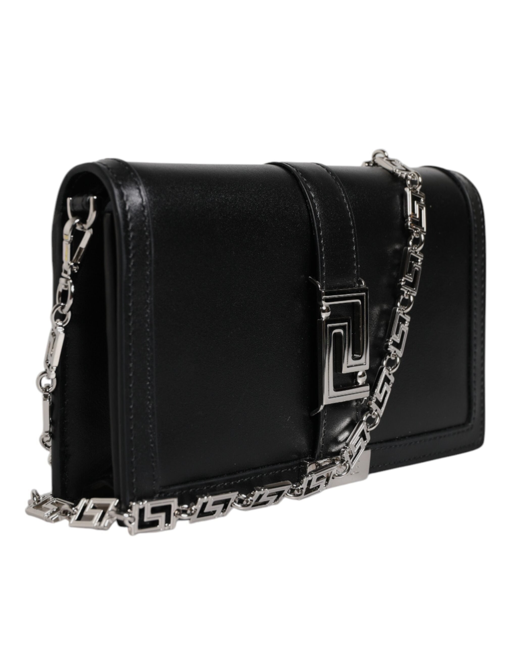 Borsa a Tracolla Versace in Pelle di Vitello Nera, Catena 100cm