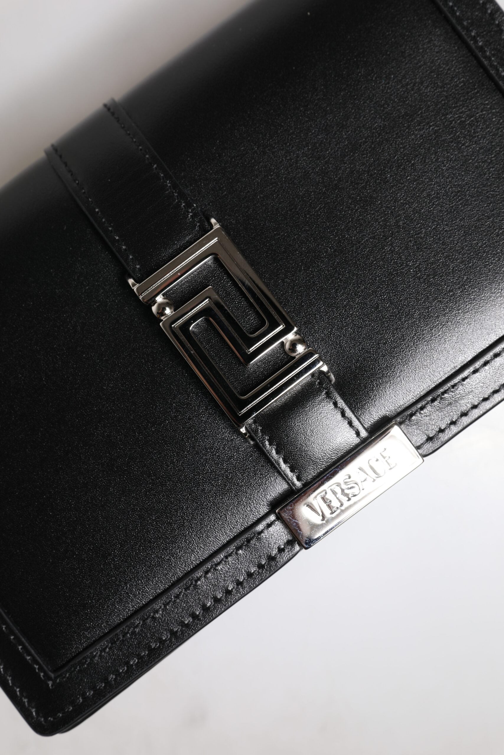 Borsa a Tracolla Versace in Pelle di Vitello Nera, Catena 100cm