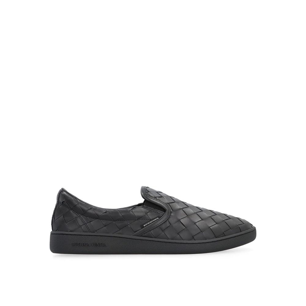 Bottega Veneta Low Top Slip-On Uomo in Pelle di Vitello Nera Intrecciato