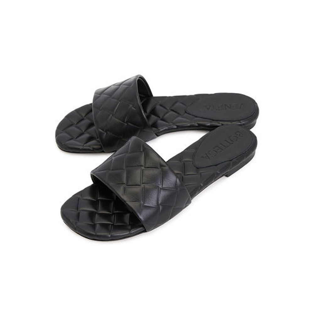 Bottega Veneta Mules Donna in Pelle di Agnello Nera, Intrecciato e Open Toe