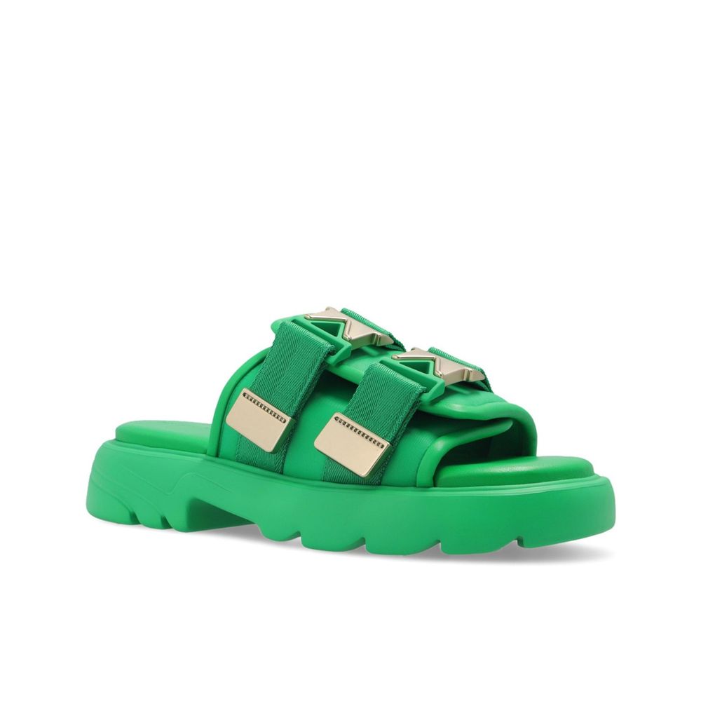 Bottega Veneta Slides Donna Bicolore in Nylon, Dettagli in Pelle