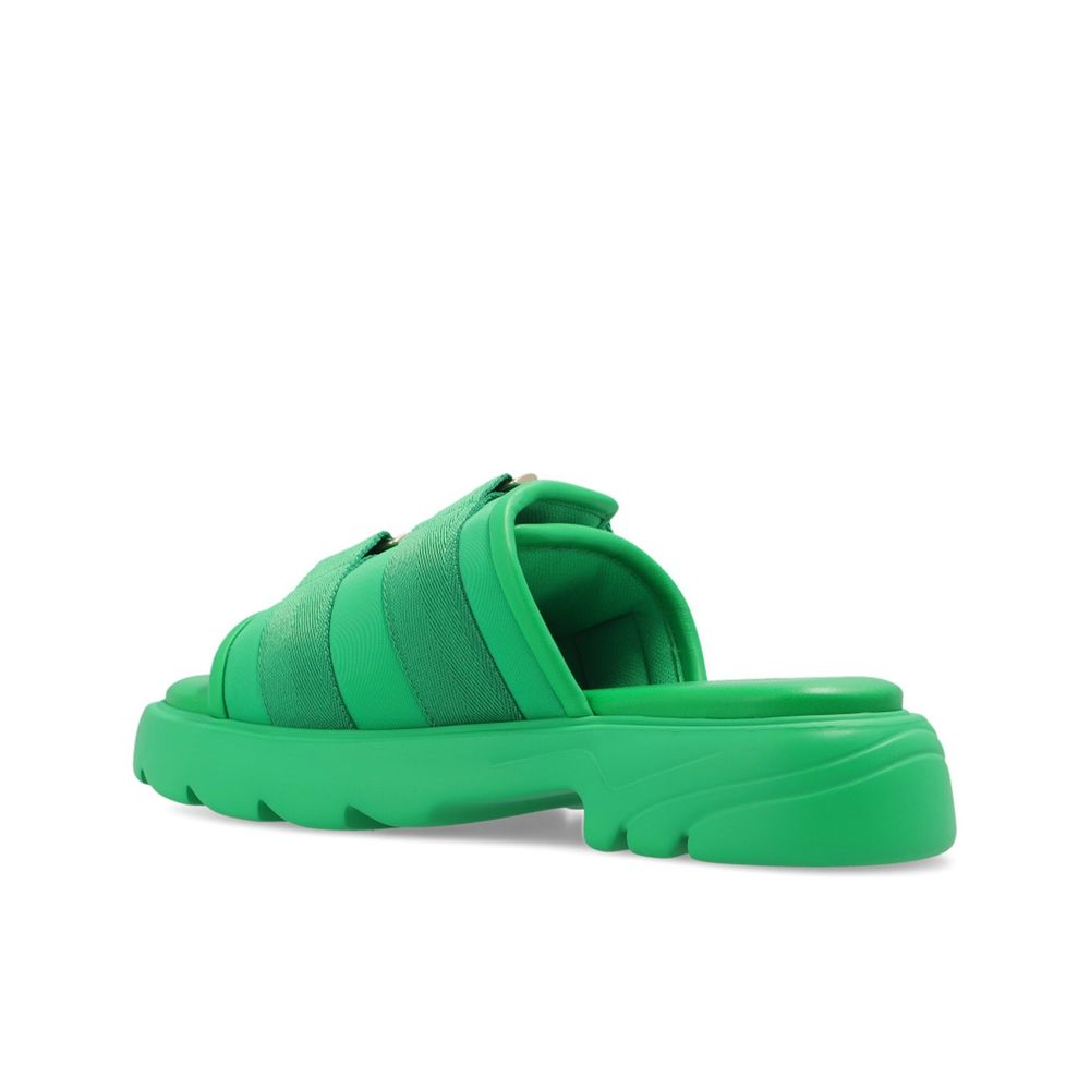 Bottega Veneta Slides Donna Bicolore in Nylon, Dettagli in Pelle