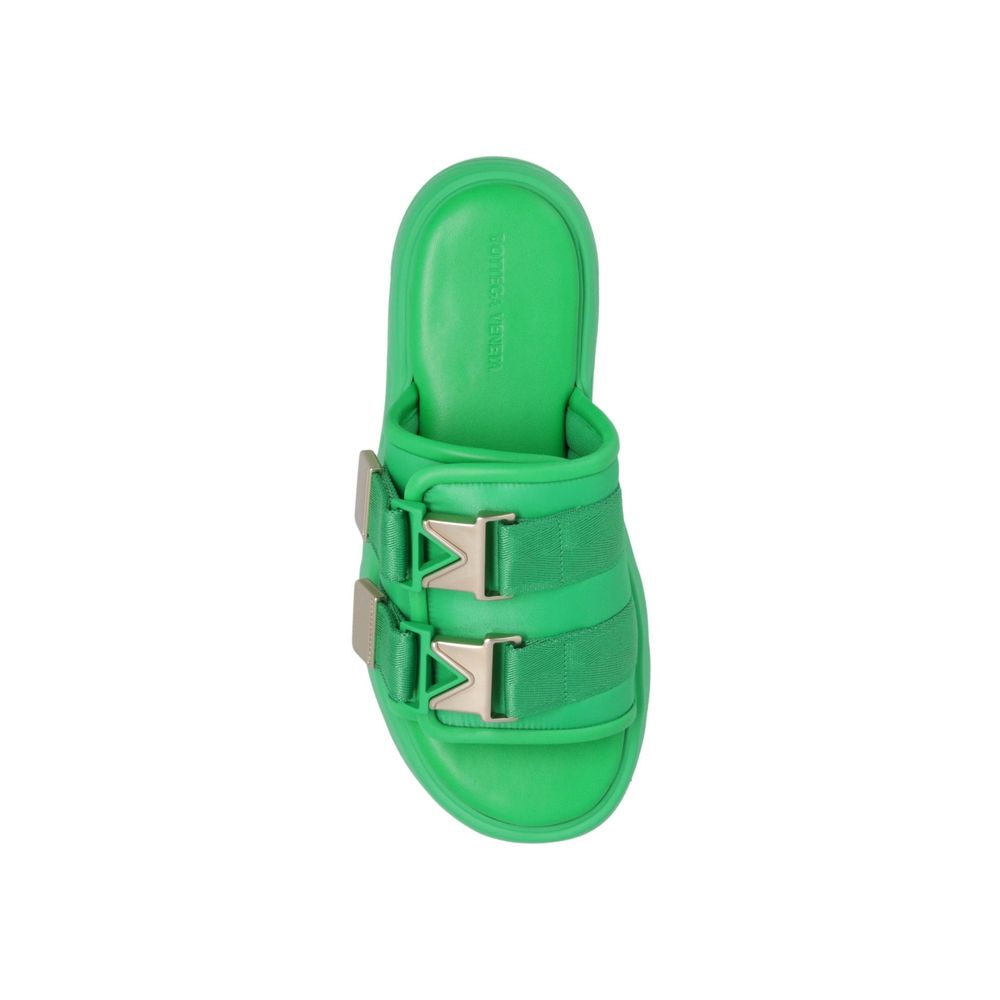 Bottega Veneta Slides Donna Bicolore in Nylon, Dettagli in Pelle