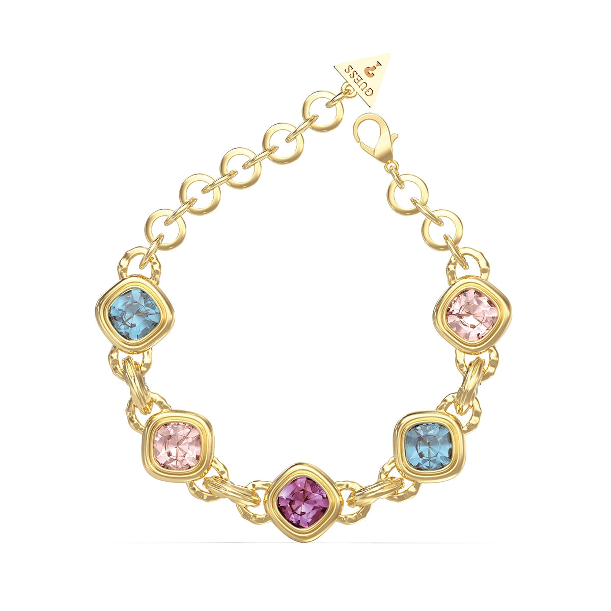 Bracciale Catena Logo Cristalli Multicolor Guess Oro Giallo JUBB05311JWYGMCS