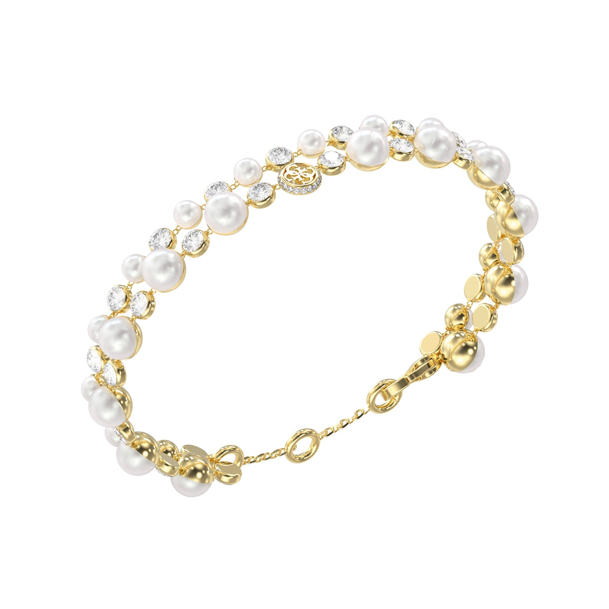 Guess Round Logo Crystal Chain Bracelet Yellow Gold JUBB05577JWYGS