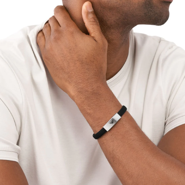 Bracciale Catena e Piastra Logo Emporio Armani Acciaio Nero EGS2996040