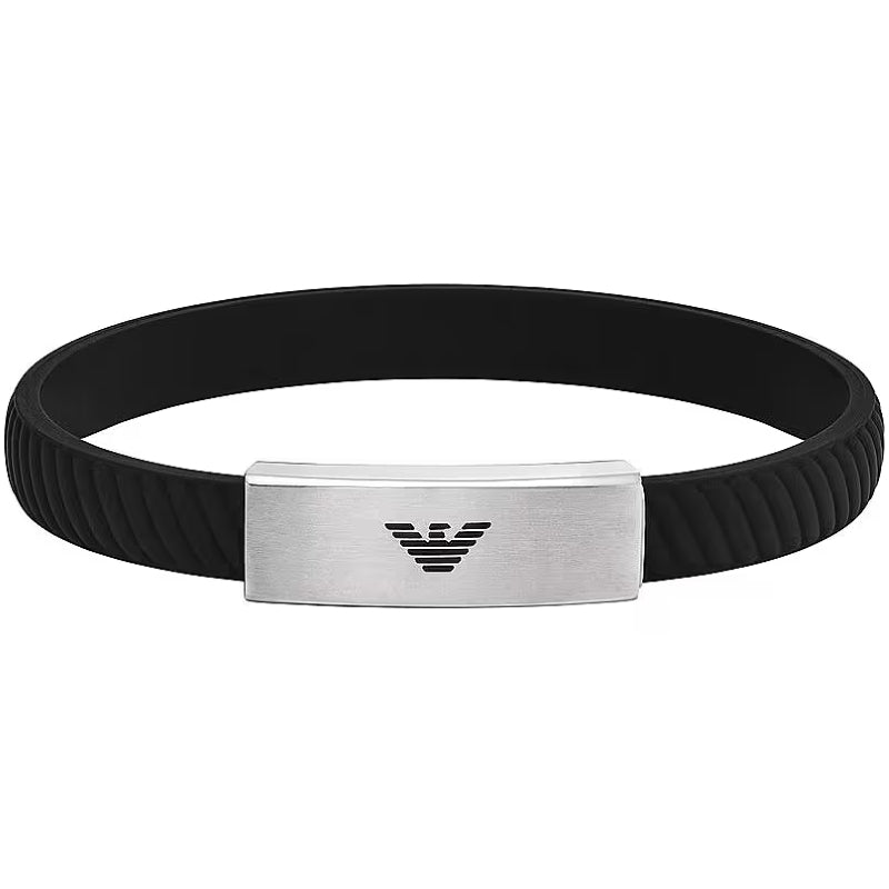 Bracciale Catena e Piastra Logo Emporio Armani Acciaio Nero EGS2996040