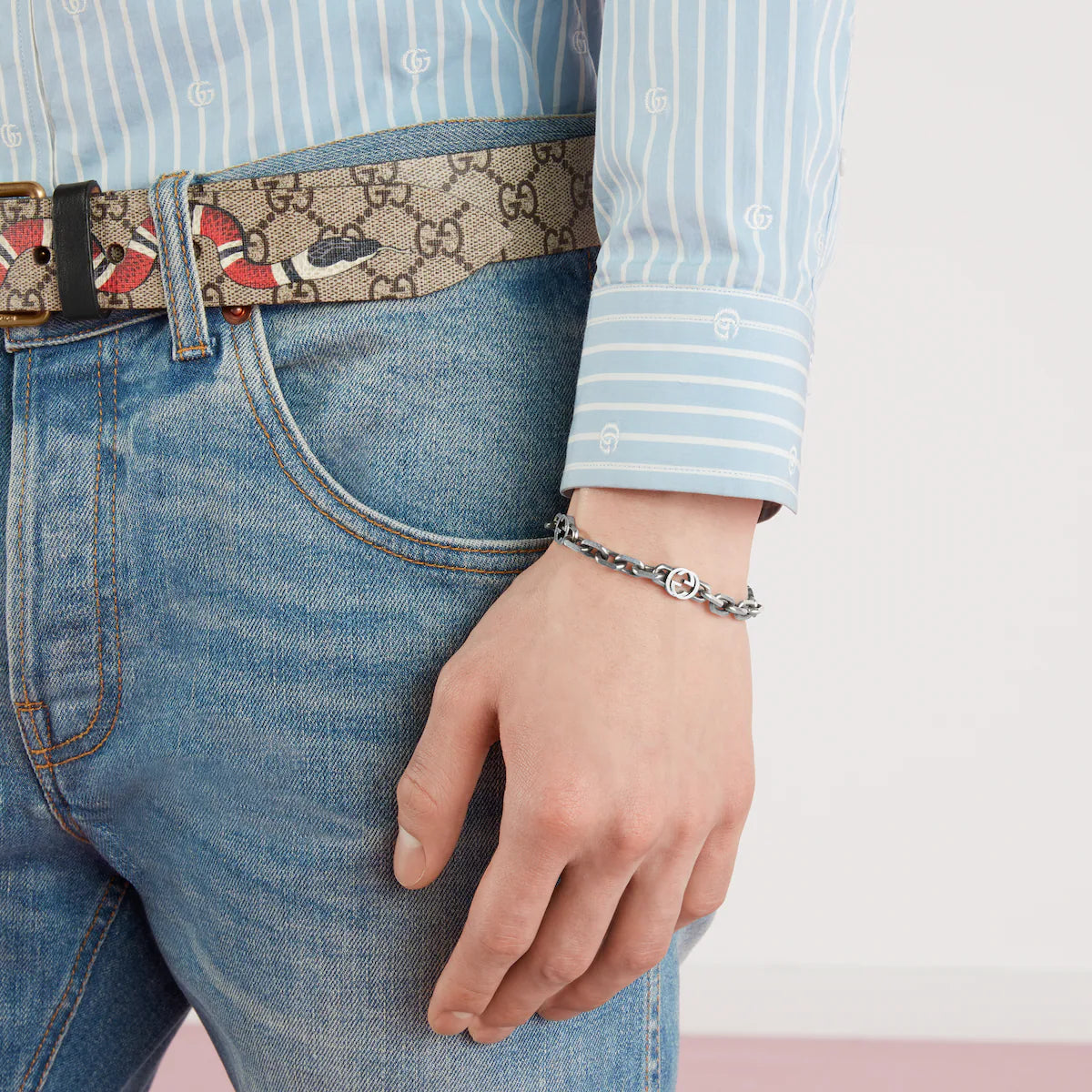 Bracciale Gucci Interlocking G YBA620798001 argento 925 anticato