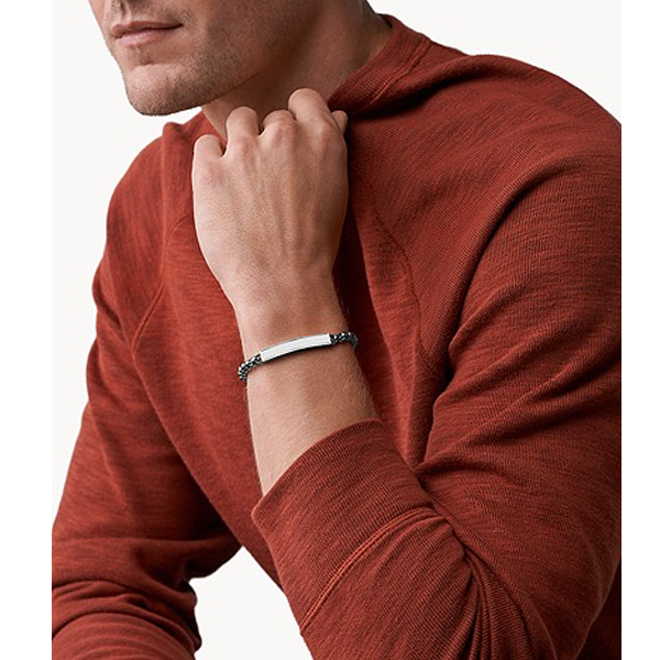Bracciale Perline Onice Fossil Acciaio Nero JF03919040