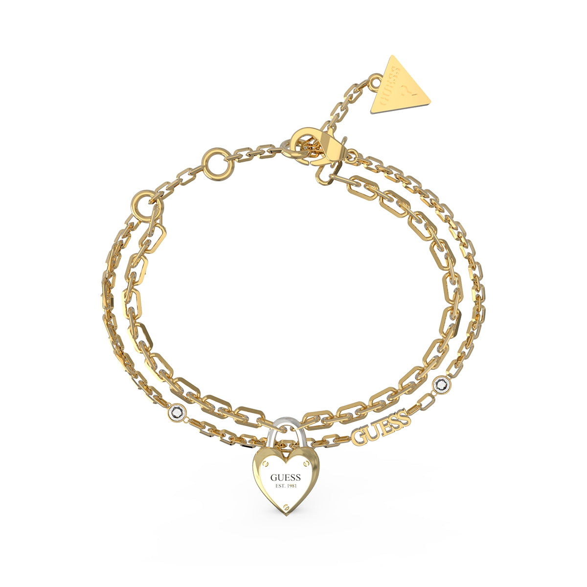 Bracciale Rigido Bicolore Logo Cristalli Guess JUBB04206JWYGRHS