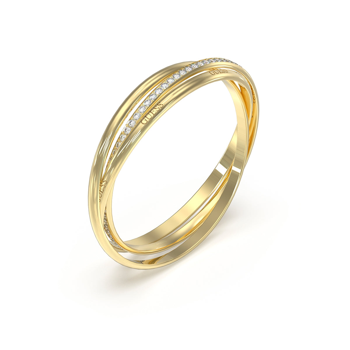 Bracciale Rigido Guess in Acciaio PVD Oro con Zirconi Bianchi