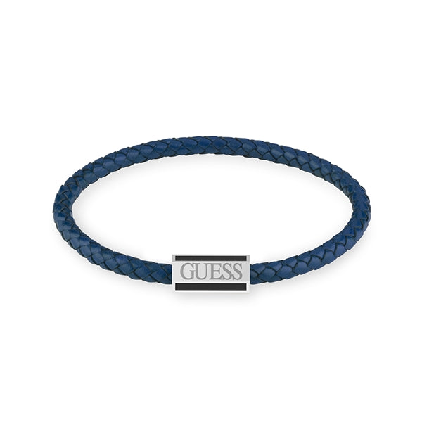 Men's Braided Leather Bracelet with Guess Logo and Steel JUMB02141JWSTJBS