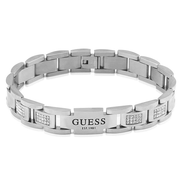 Guess Logo Beaded Men's Bracelet in Steel JUMB01342JWSTT-U