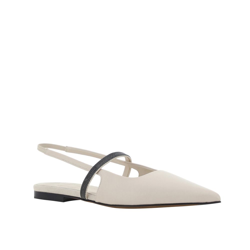 Brunello Cucinelli Ballerine Donna in Pelle di Vitello Bianca, Dettaglio Monile