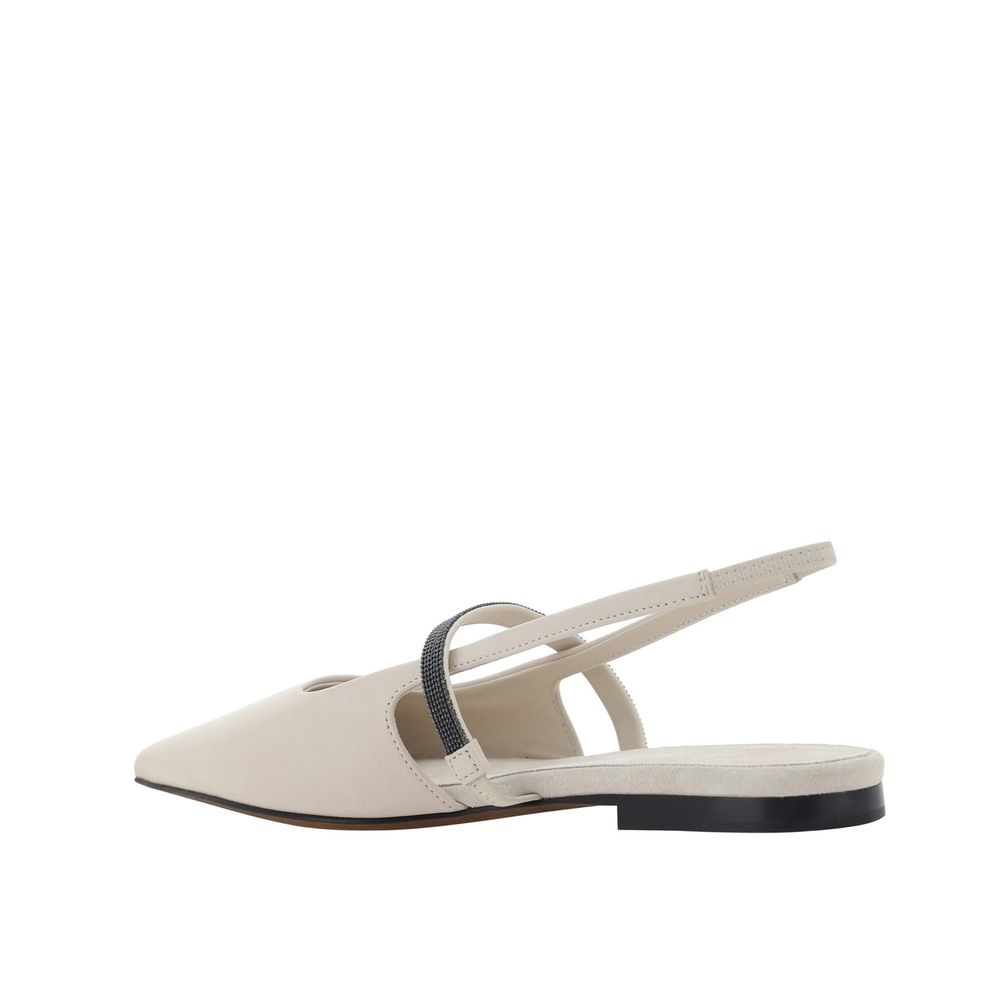 Brunello Cucinelli Ballerine Donna in Pelle di Vitello Bianca, Dettaglio Monile
