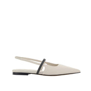 Brunello Cucinelli Ballerine Donna in Pelle di Vitello Bianca, Dettaglio Monile