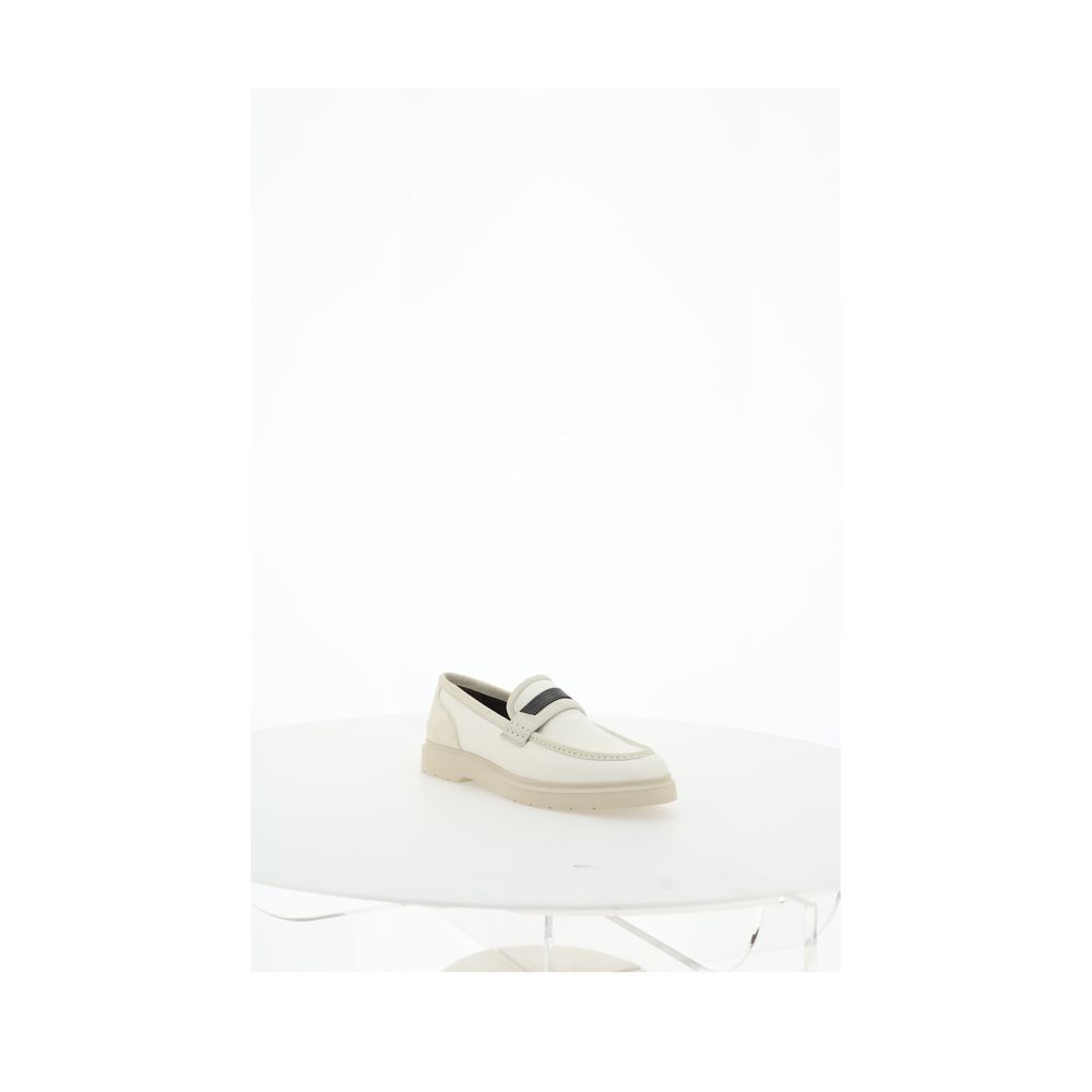 Brunello Cucinelli Mocassini Beige in Suede con Iconic Beads