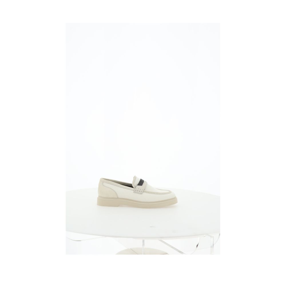 Brunello Cucinelli Mocassini Beige in Suede con Iconic Beads